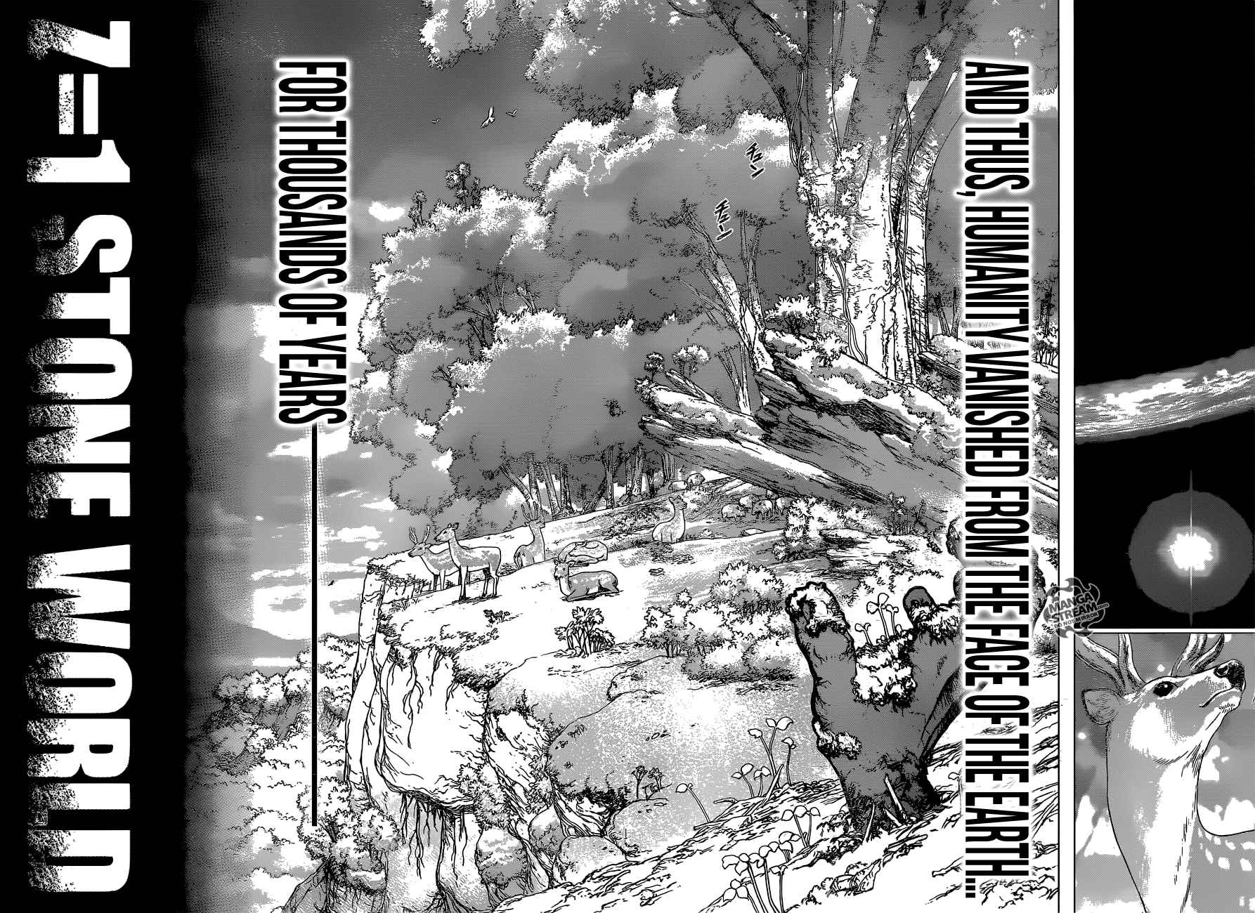 Dr. Stone Manga Chapter 1 page 28 - Stone World scene