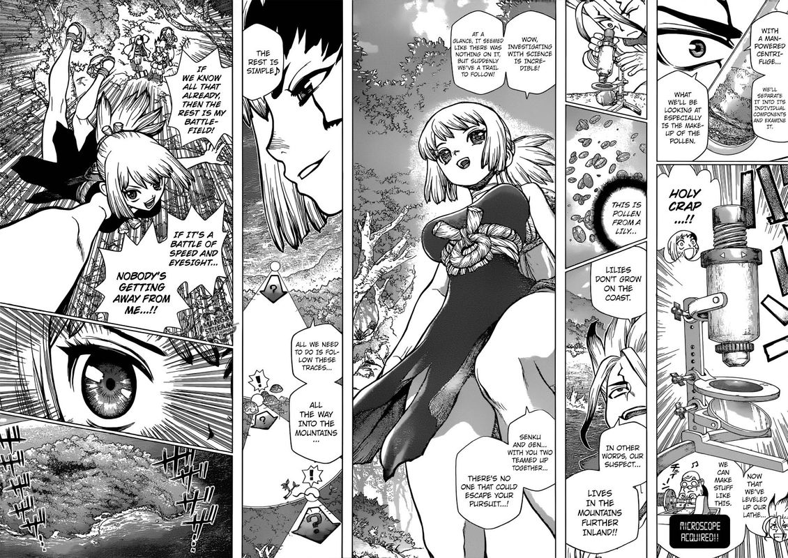 Dr. Stone Manga Chapter 104 page 13 - Men of Forensics scene