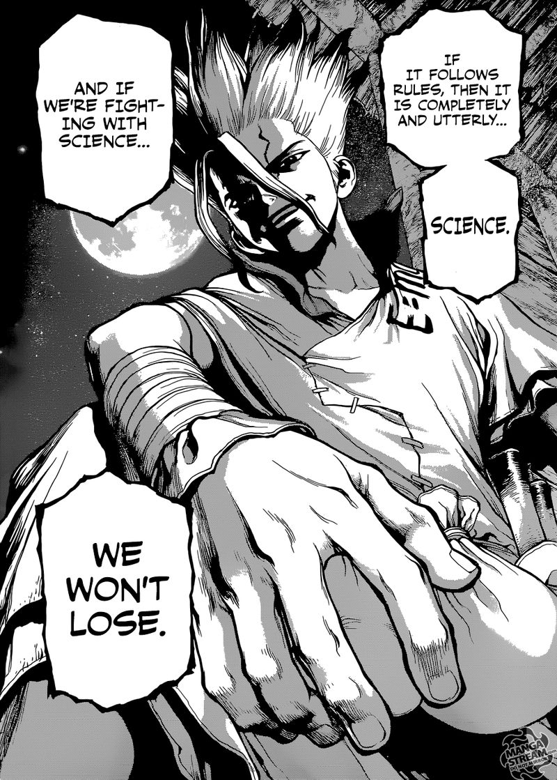 Dr. Stone Manga Chapter 106 page 15 - The Secret of Petrification scene