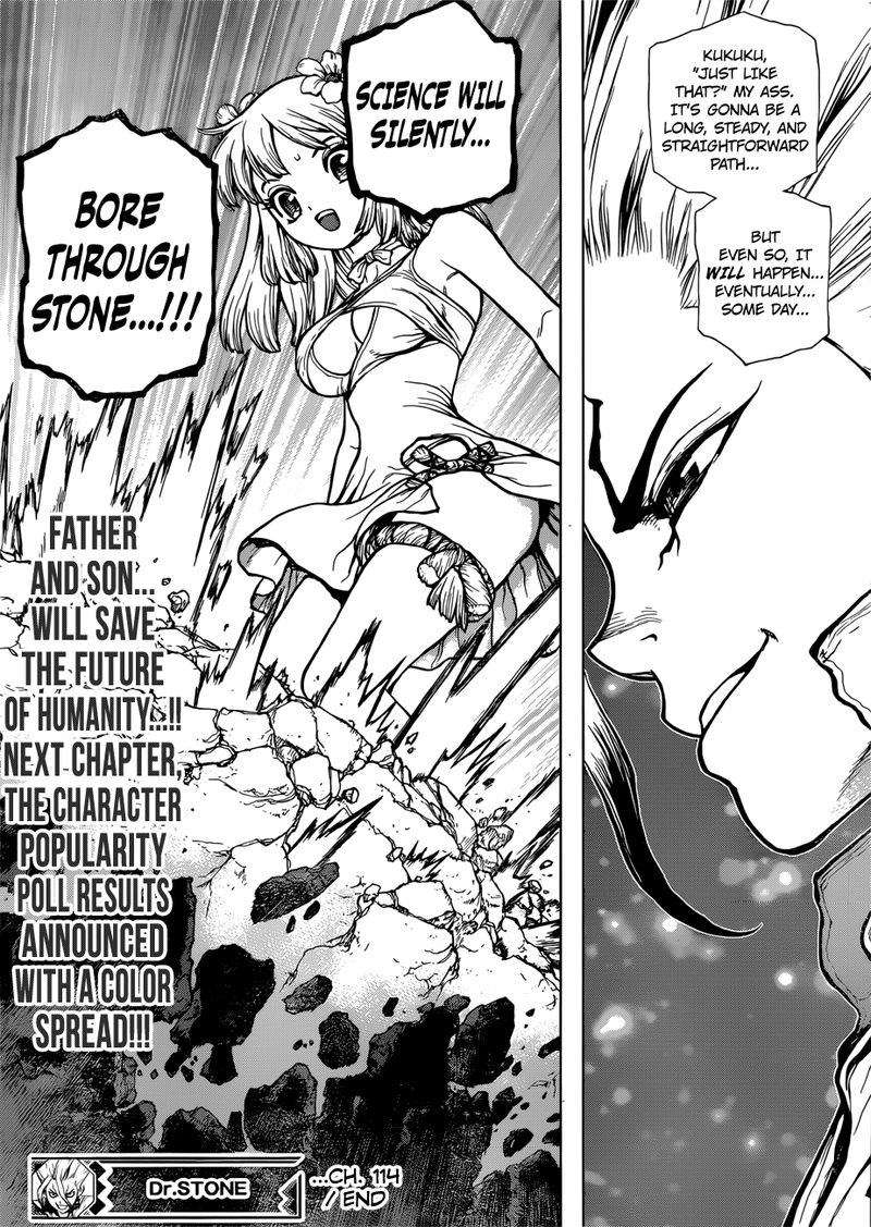 Dr. Stone Manga Chapter 114 page 18 - Silently, Science Pierces the Stone scene