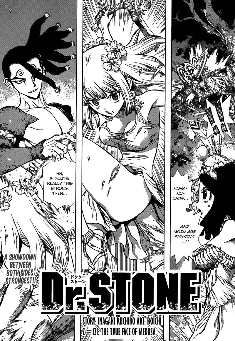 Dr. Stone Manga Chapter 121 page 1 - Medusa's True Face scene