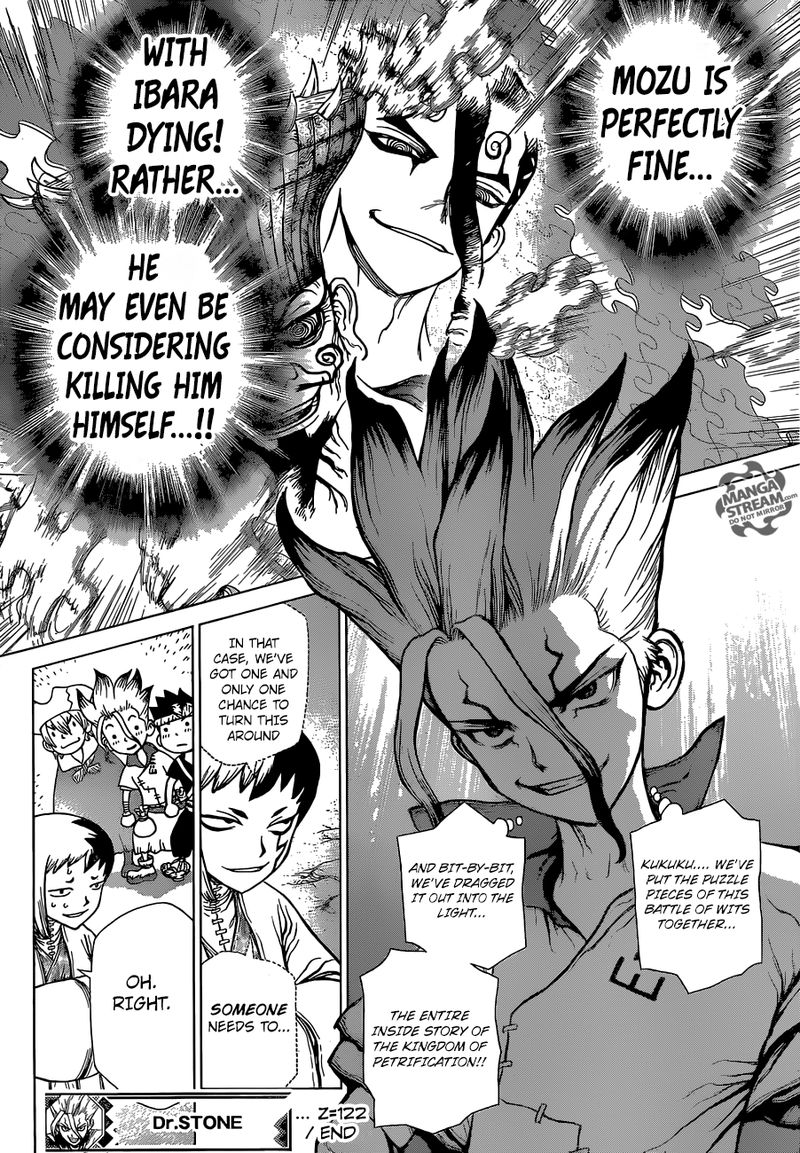 Dr. Stone Manga Chapter 122 page 17 - Brain-Battle Puzzle Pieces scene