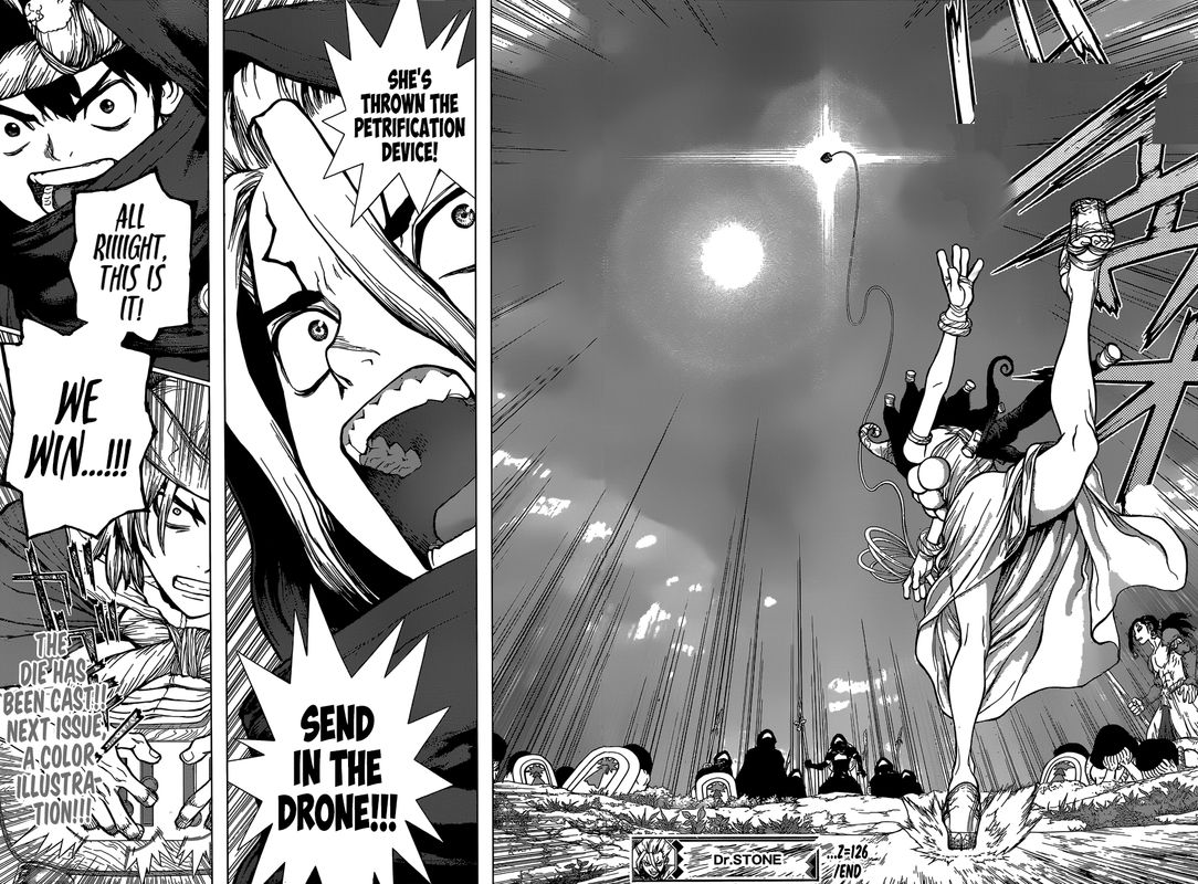Dr. Stone Manga Chapter 126 page 16 - Three-Dimensional Stratagem scene