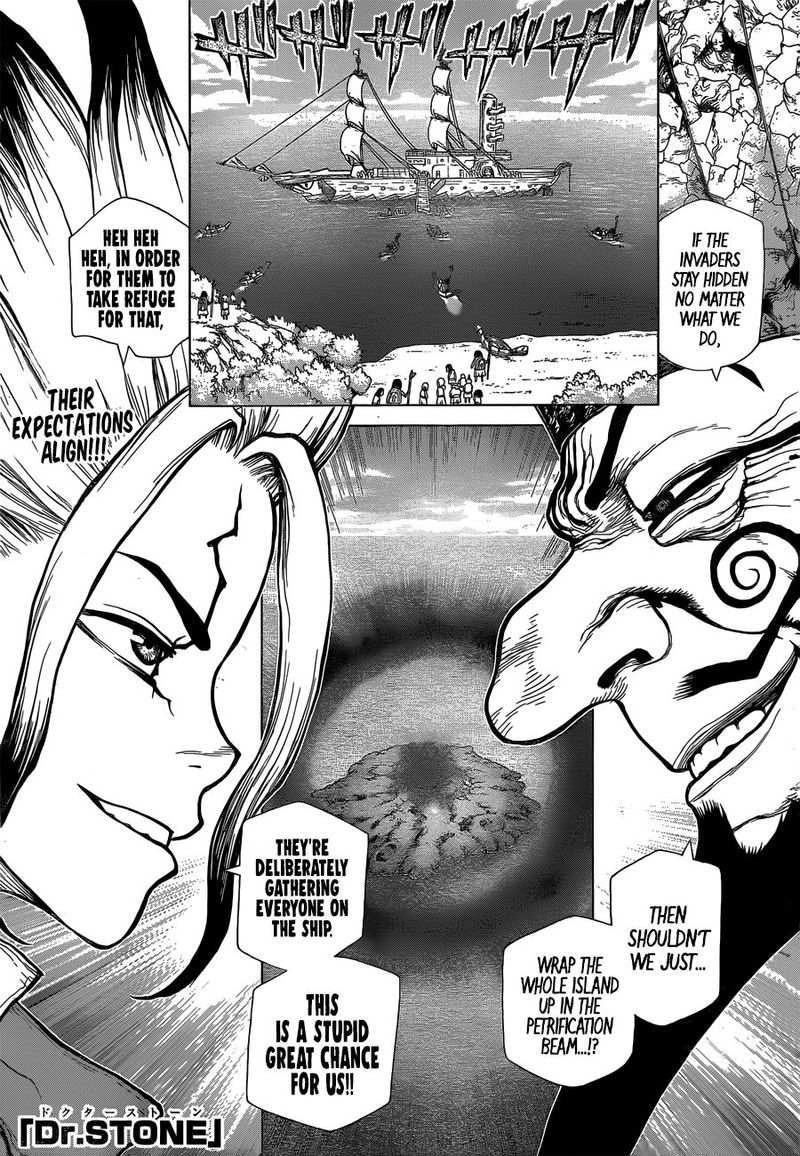 Dr. Stone Manga Chapter 128 page 1 - Island-Wide Battle Royale scene