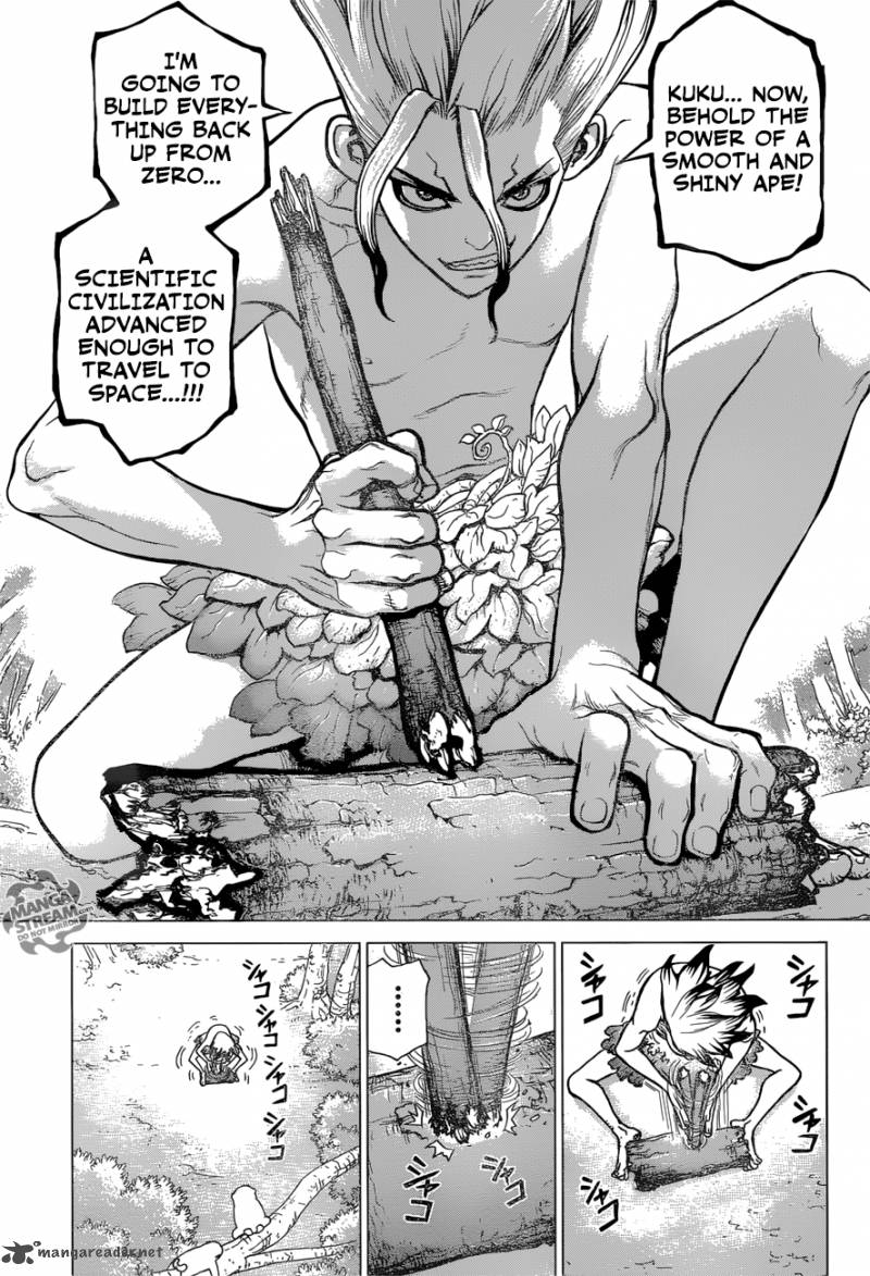 Dr. Stone Manga Chapter 13 page 8 - Part 1: Stone World: The Beginning scene