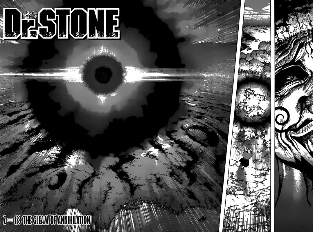 Dr. Stone Manga Chapter 133 page 15 - Flash of Destruction scene