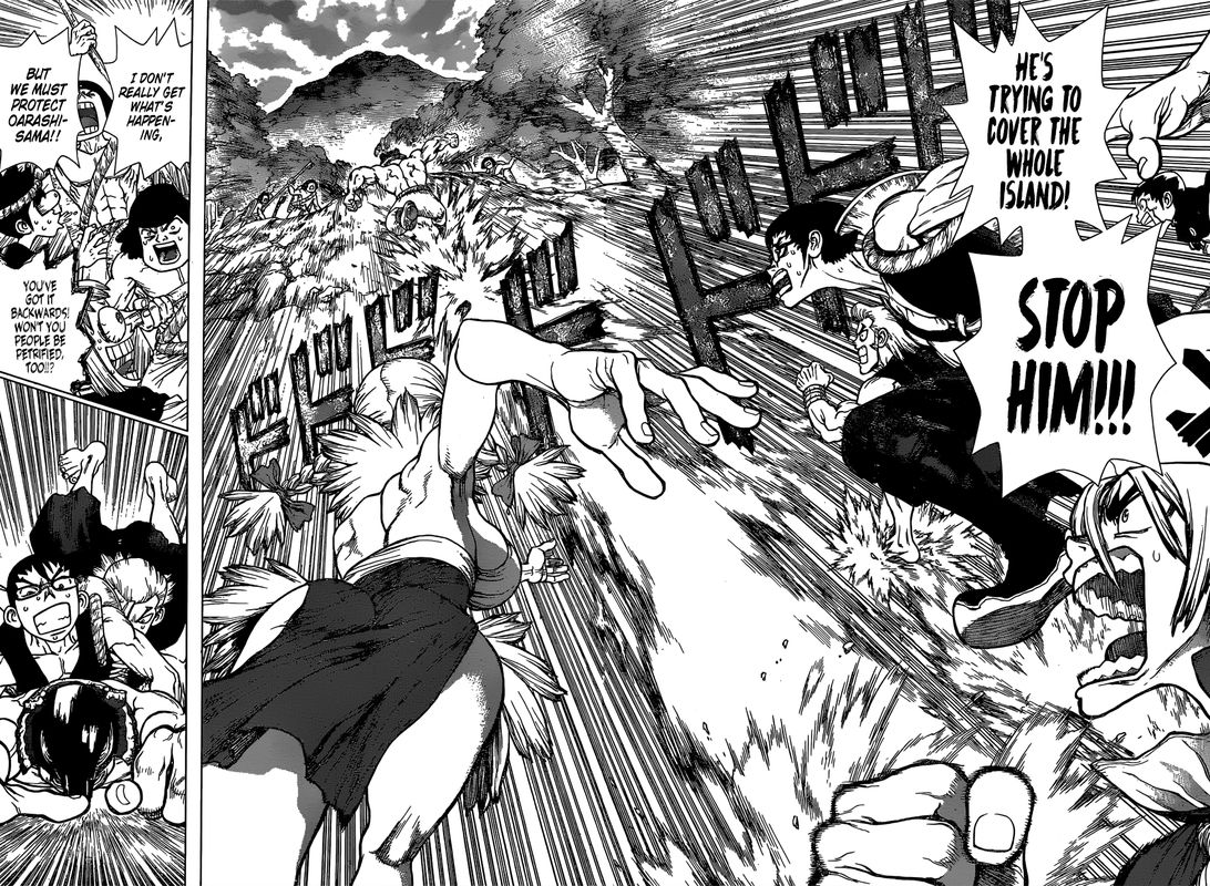 Dr. Stone Manga Chapter 133 page 7 - Flash of Destruction scene