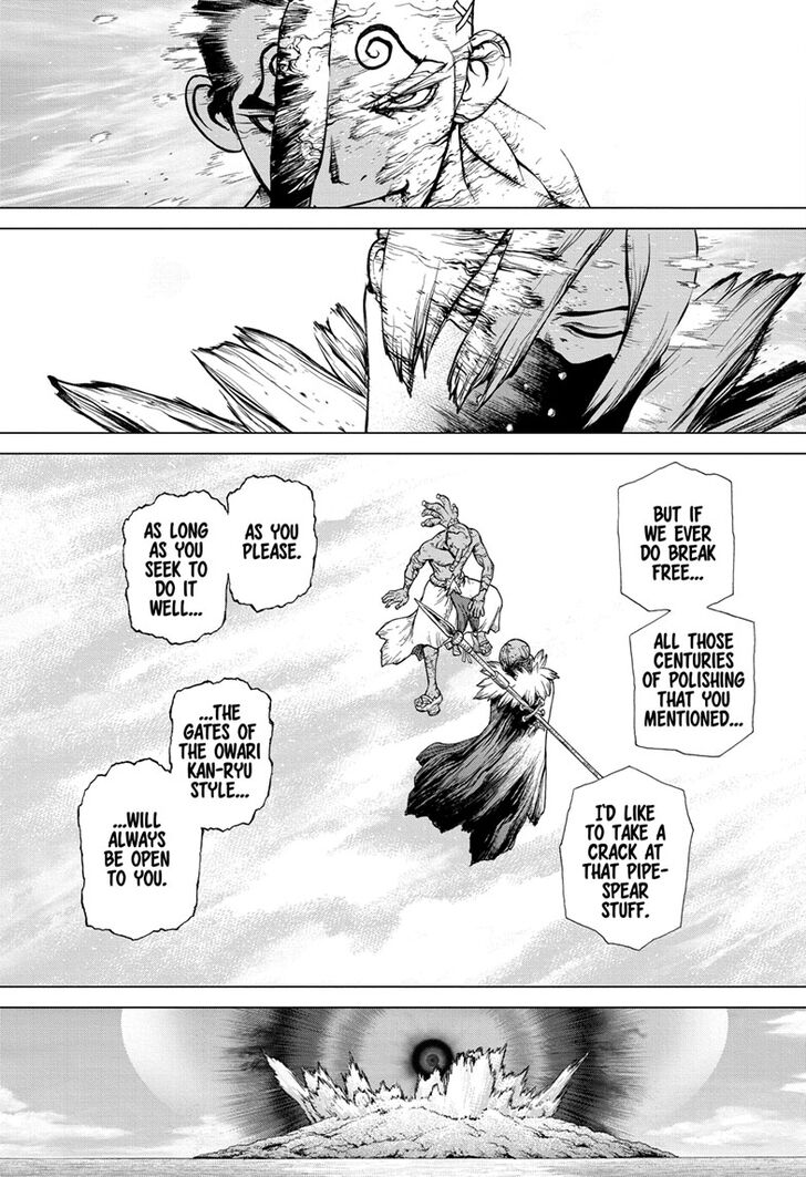 Dr. Stone Manga Chapter 134 page 3 - Commander Faceoff scene