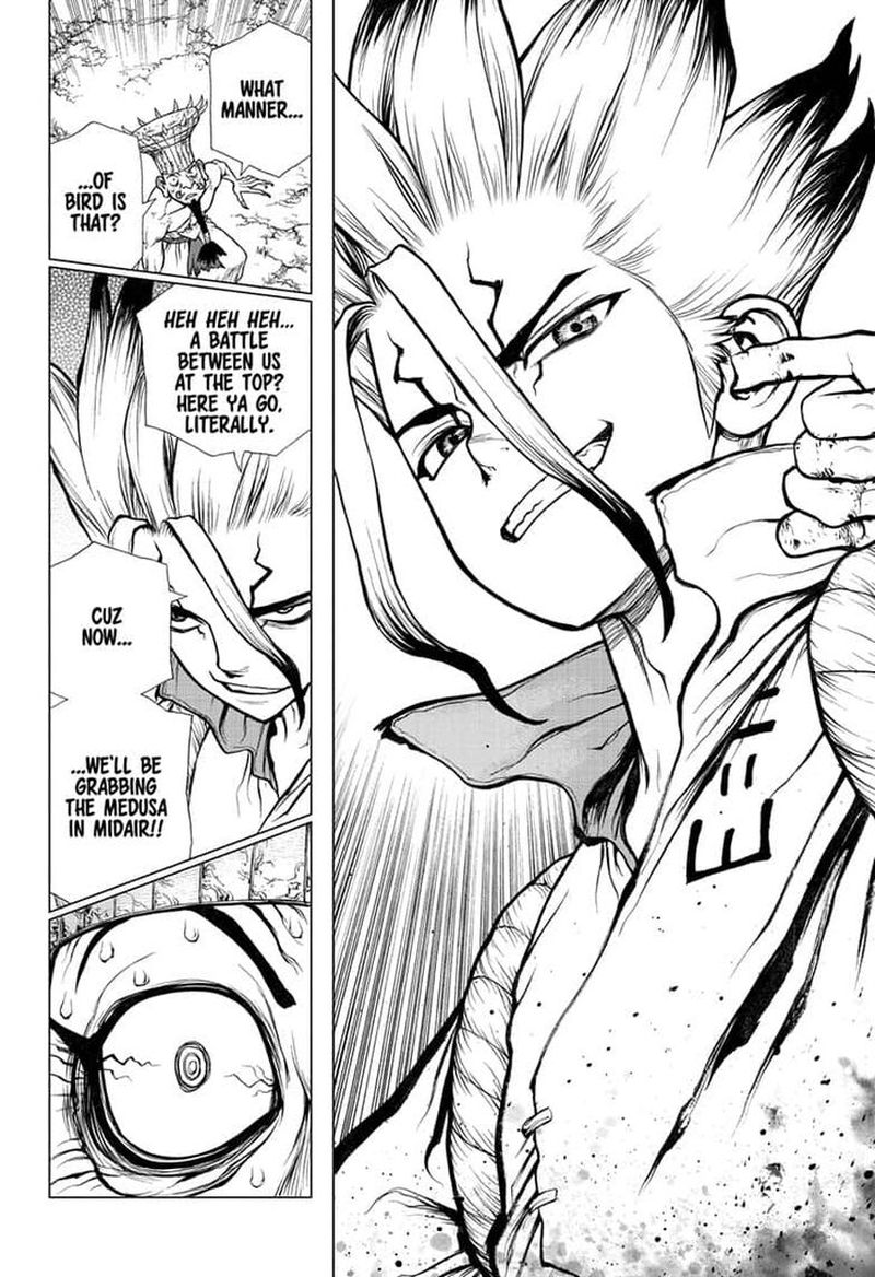 Dr. Stone Manga Chapter 136 page 16 - Medusa vs. Science scene