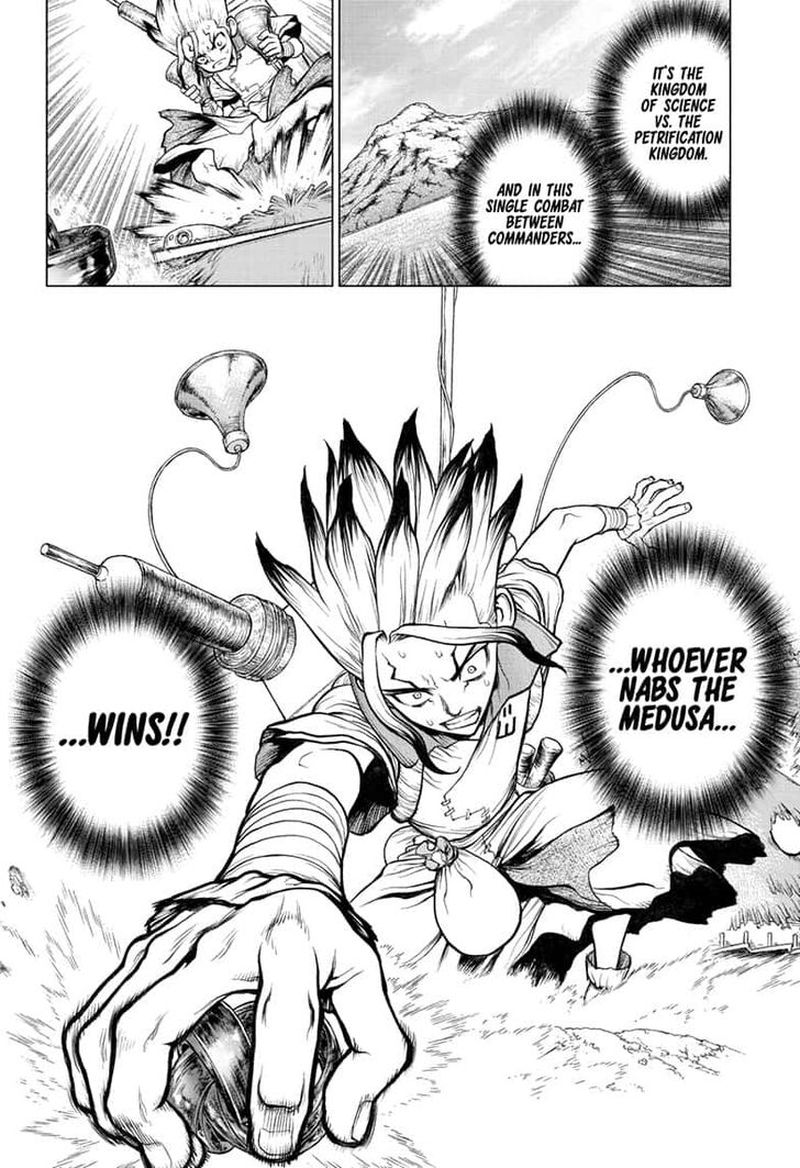 Dr. Stone Manga Chapter 136 page 2 - Medusa vs. Science scene