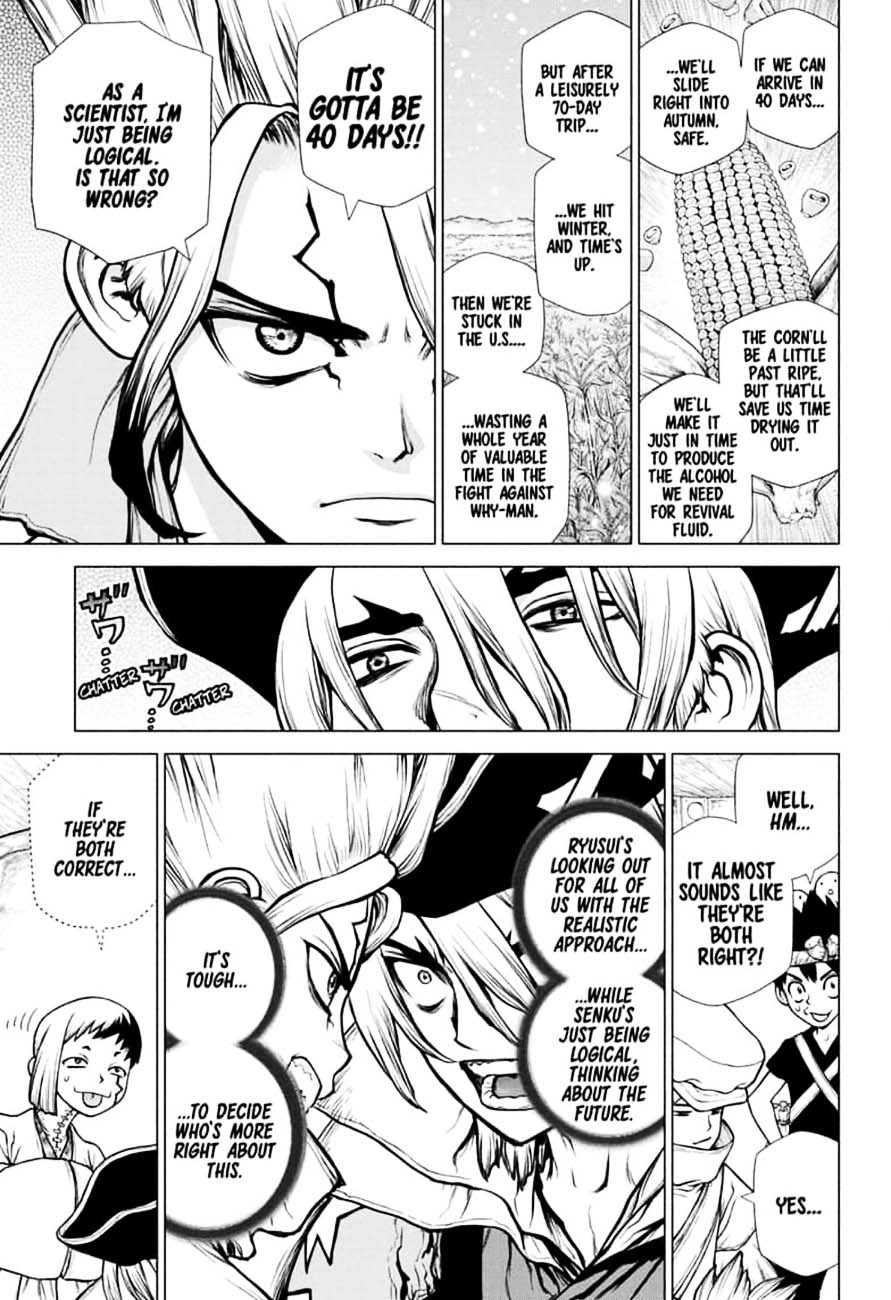 Dr. Stone Manga Chapter 143 page 12 - Ryusui vs. Senku scene