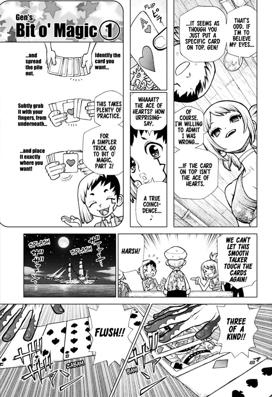 Dr. Stone Manga Chapter 144 page 5 - Ryusui & Gen vs. Senku & Kohaku scene