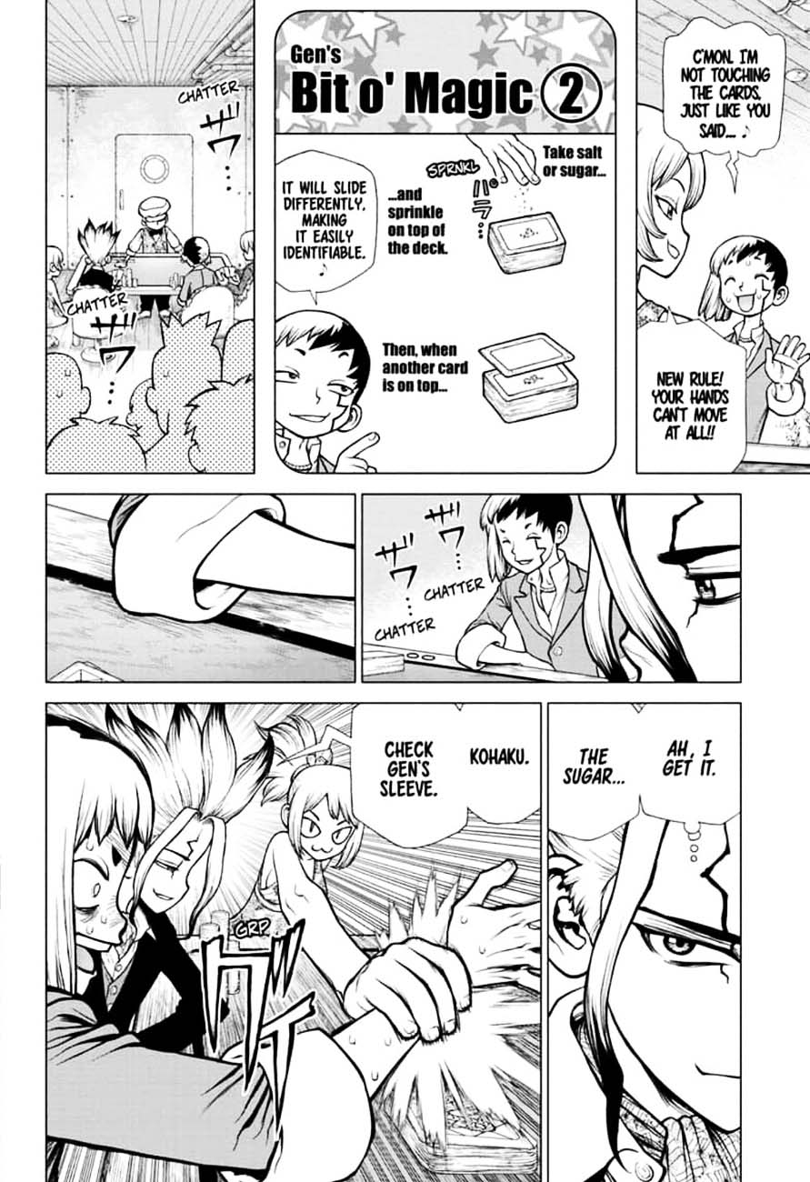 Dr. Stone Manga Chapter 144 page 8 - Ryusui & Gen vs. Senku & Kohaku scene