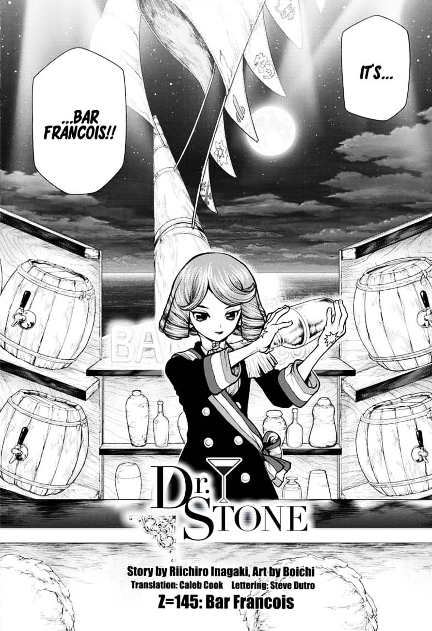 Dr. Stone Manga Chapter 145 page 3 - Bar Francois scene