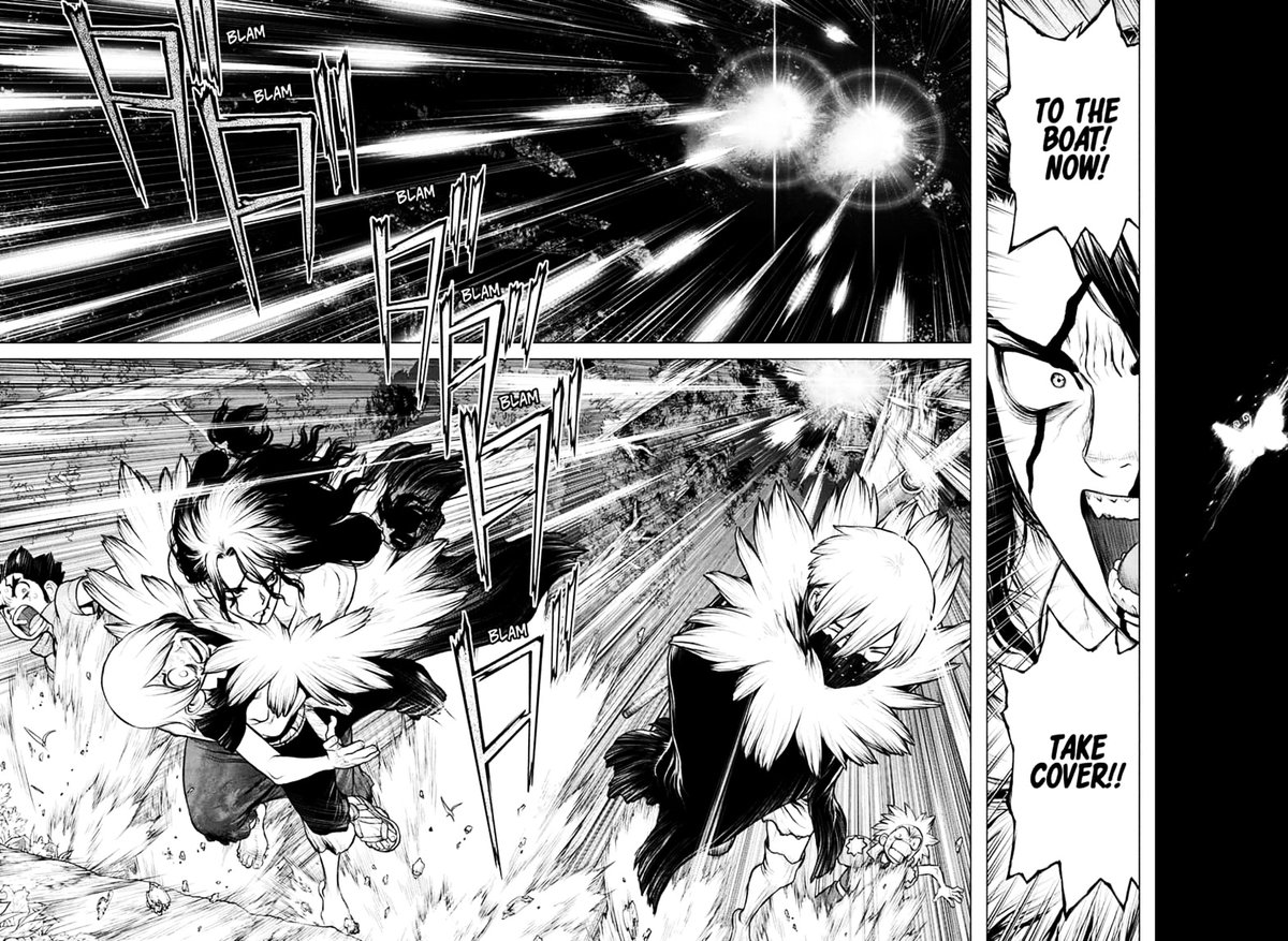 Dr. Stone Manga Chapter 149 page 12 - Light Lure in Darkness scene