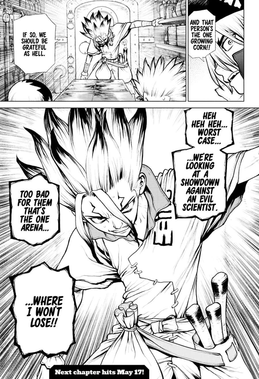 Dr. Stone Manga Chapter 149 page 17 - Light Lure in Darkness scene