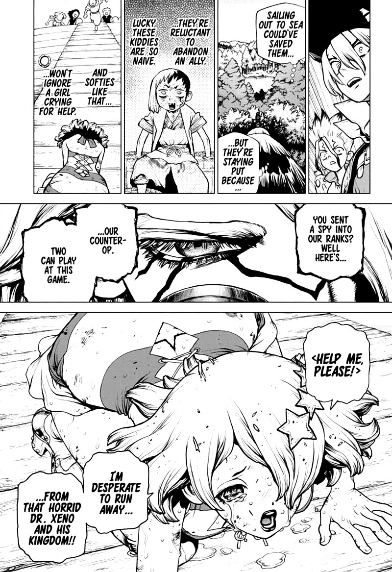 Dr. Stone Manga Chapter 154 page 12 - Spy vs. Spy scene