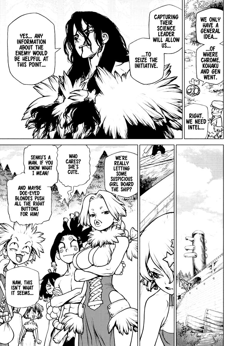 Dr. Stone Manga Chapter 154 page 15 - Spy vs. Spy scene