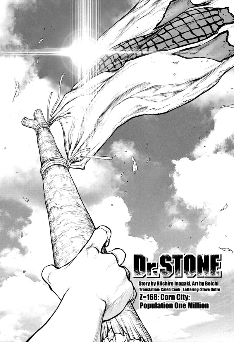 Dr. Stone Manga Chapter 168 page 1 - Corn City: Population One Million scene