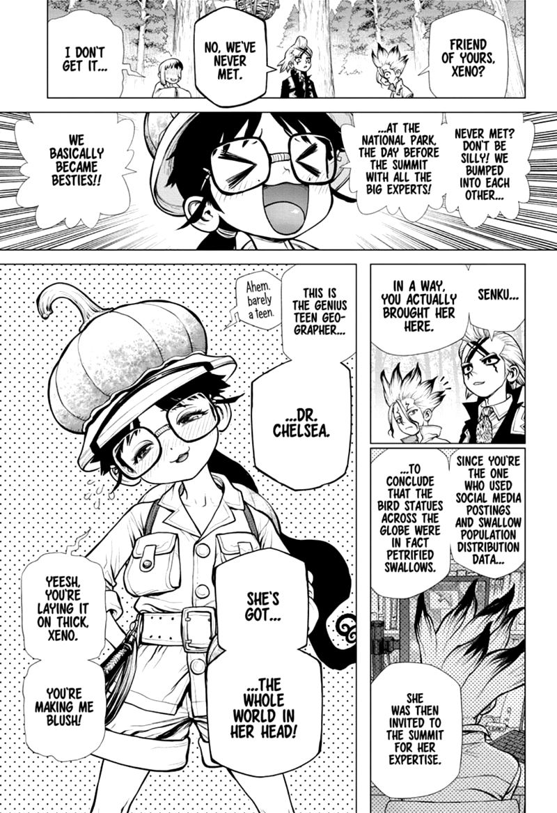 Dr. Stone Manga Chapter 172 page 15 - Marked with an X of Wisdom scene