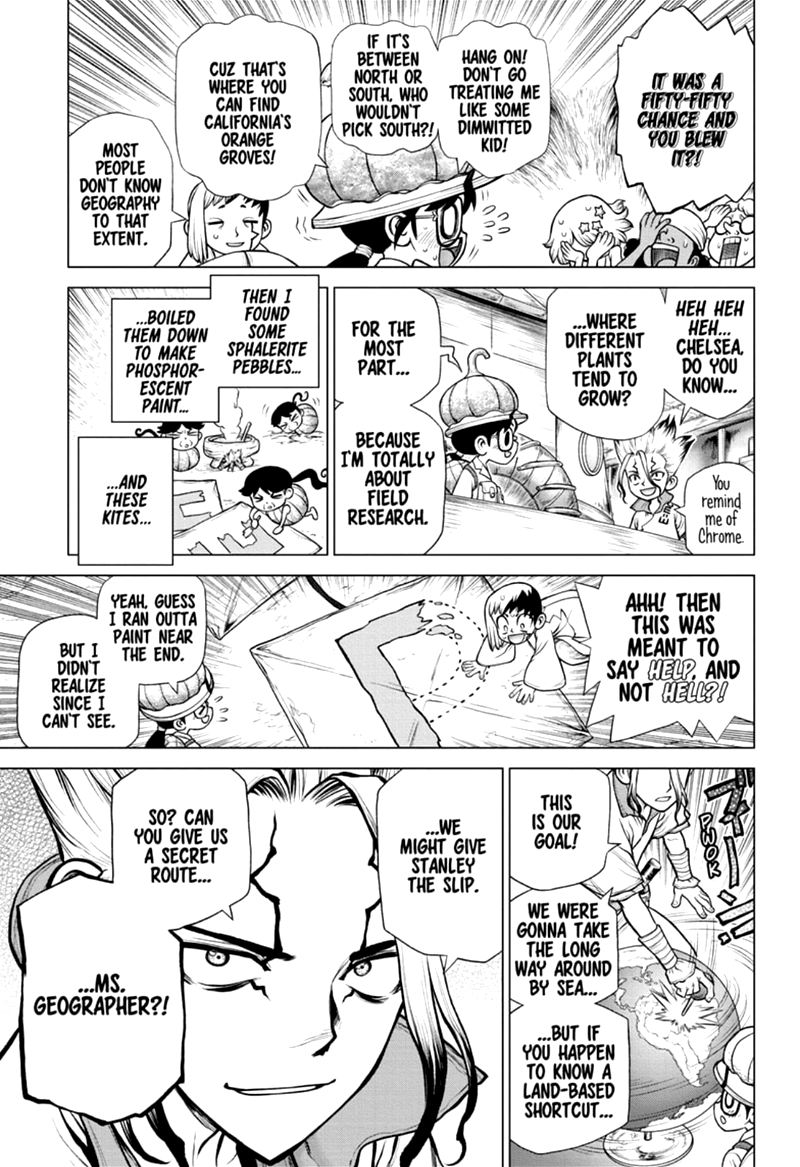 Dr. Stone Manga Chapter 172 page 17 - Marked with an X of Wisdom scene