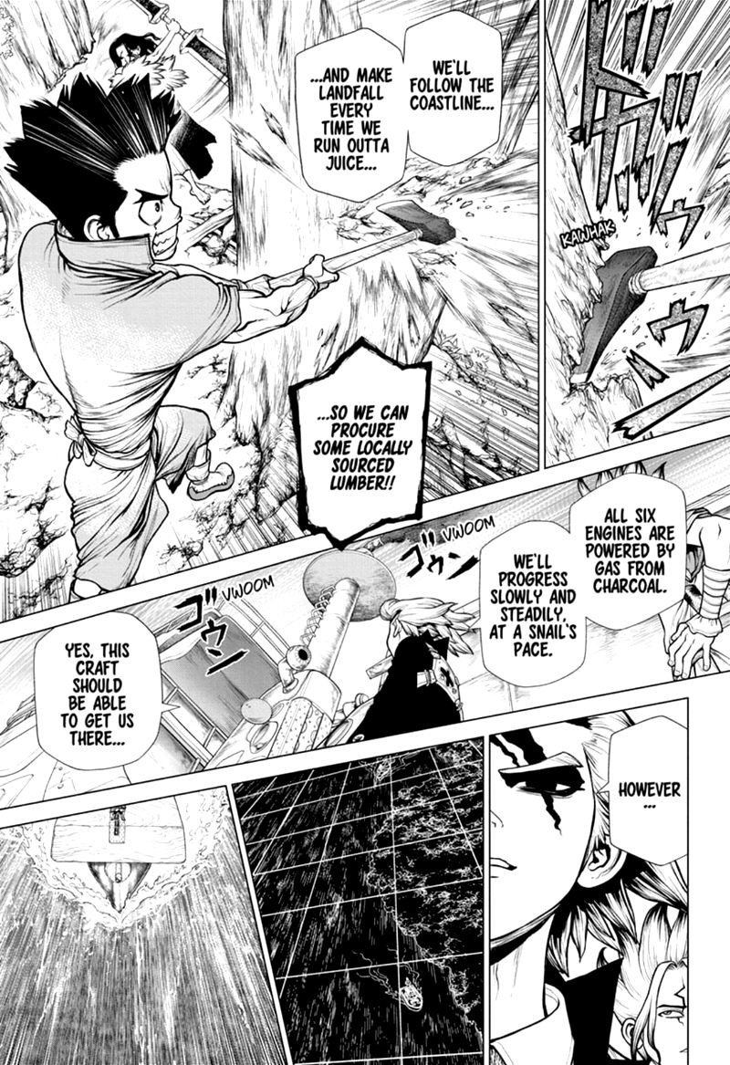 Dr. Stone Manga Chapter 172 page 5 - Marked with an X of Wisdom scene