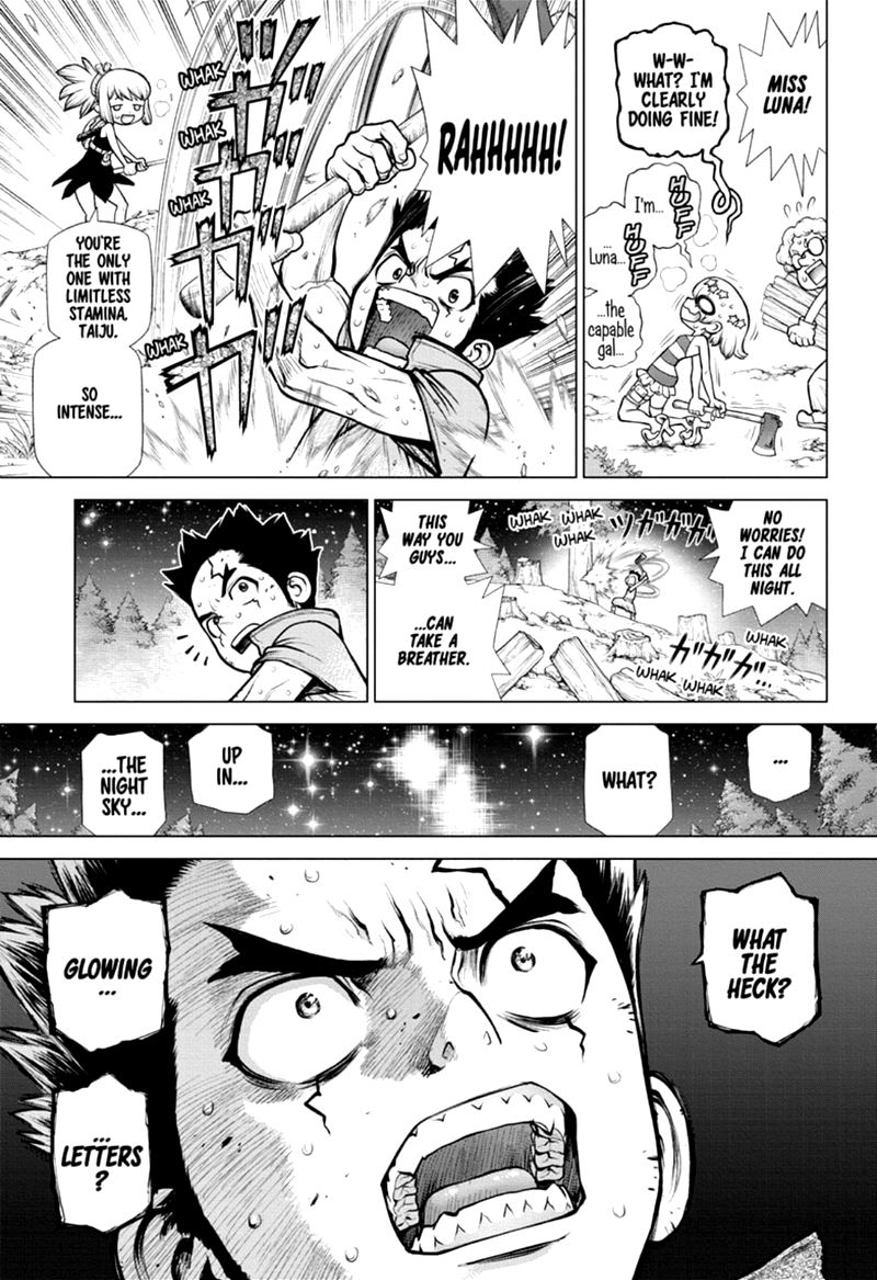 Dr. Stone Manga Chapter 172 page 7 - Marked with an X of Wisdom scene