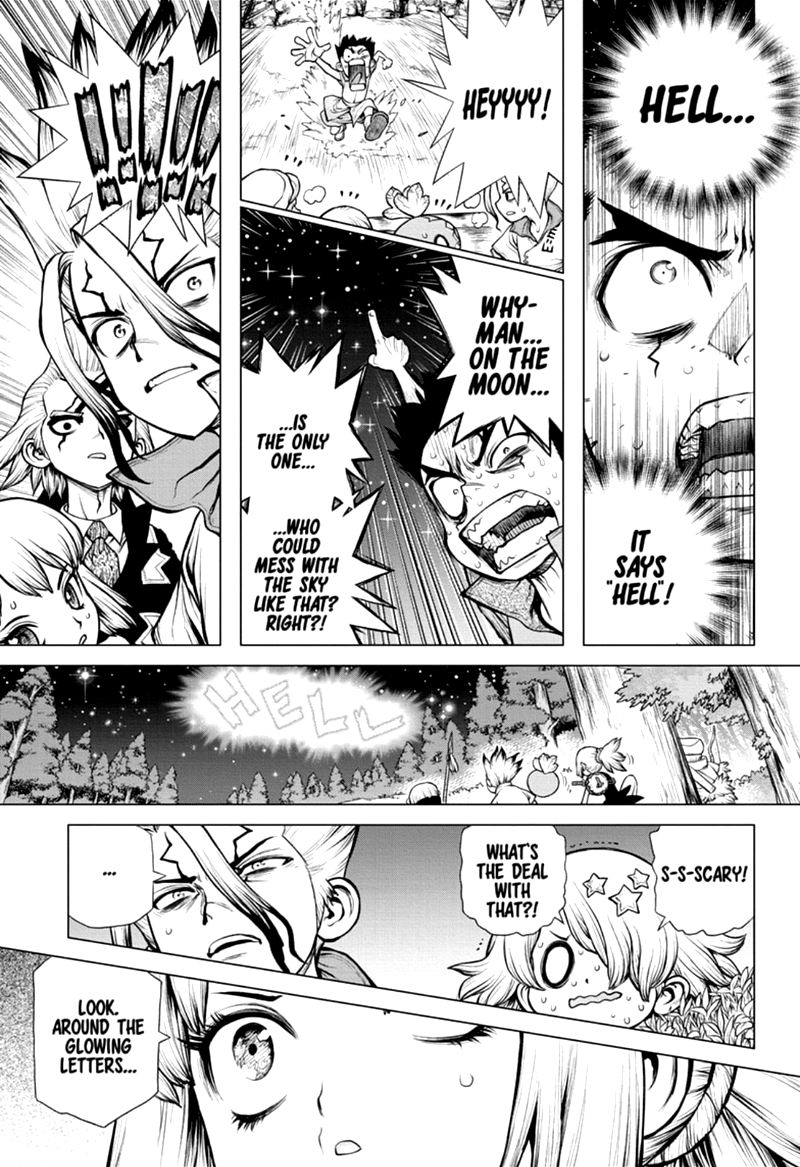 Dr. Stone Manga Chapter 172 page 9 - Marked with an X of Wisdom scene
