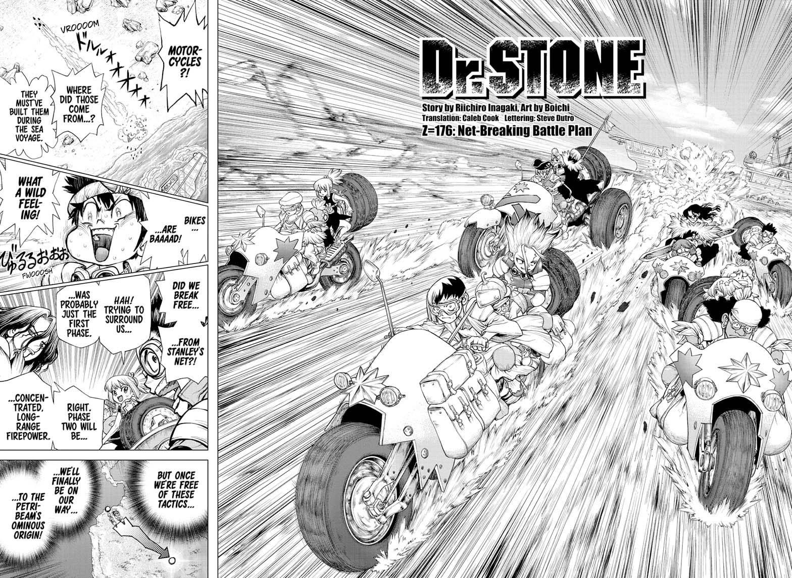 Dr. Stone Manga Chapter 176 page 2 - Net-Breaking Battle Plan scene