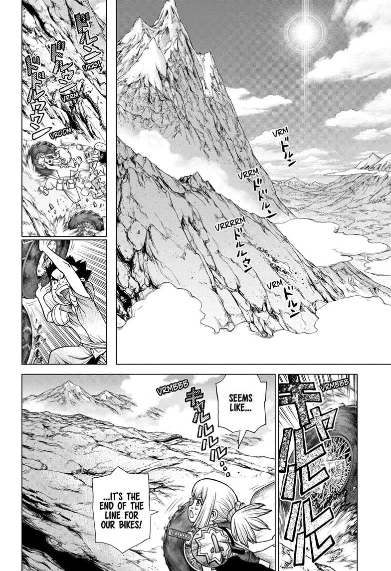 Dr. Stone Manga Chapter 178 page 17 - Science Scales Mountains scene