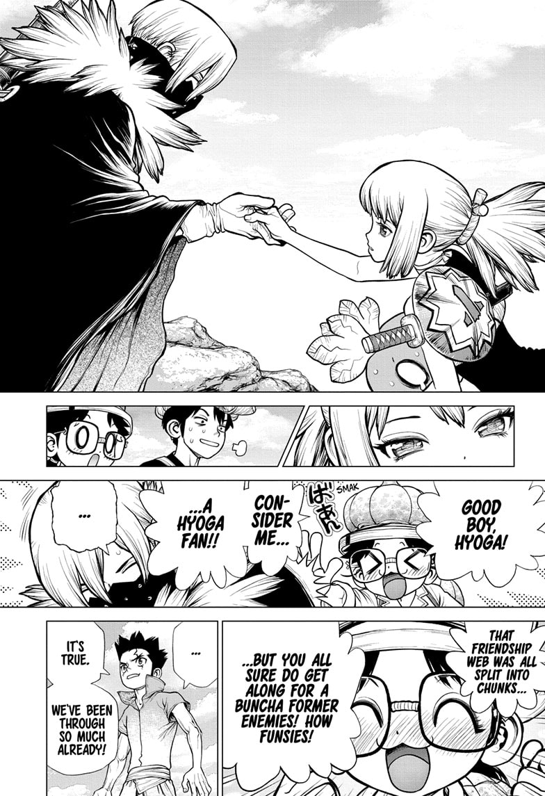 Dr. Stone Manga Chapter 179 page 14 - Bonds on the High-Wire scene