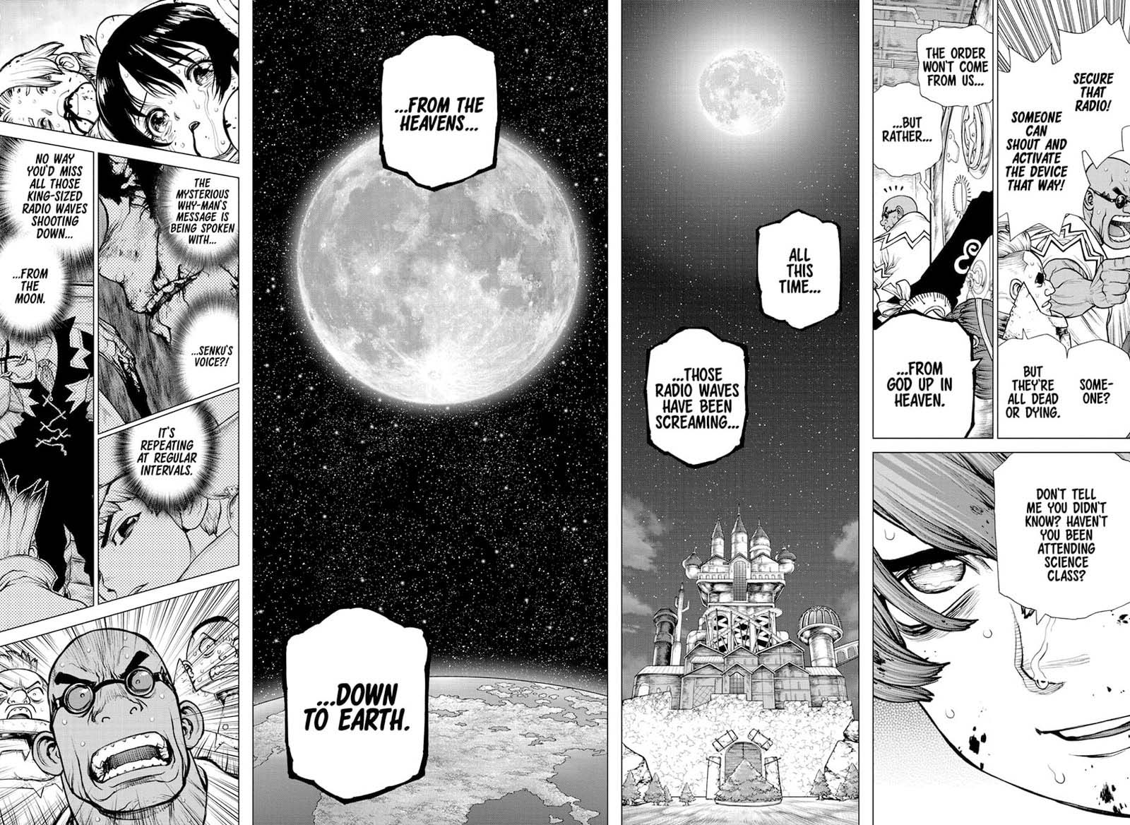 Dr. Stone Manga Chapter 191 page 16 - Divine Scream, Down to Earth scene
