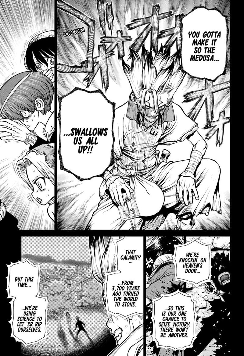 Dr. Stone Manga Chapter 191 page 3 - Divine Scream, Down to Earth scene