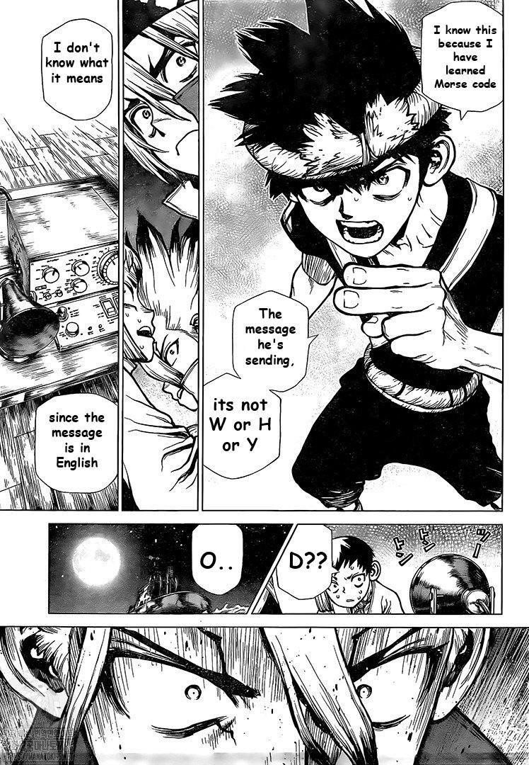 Dr. Stone Manga Chapter 201 page 10 - Morse Talk scene