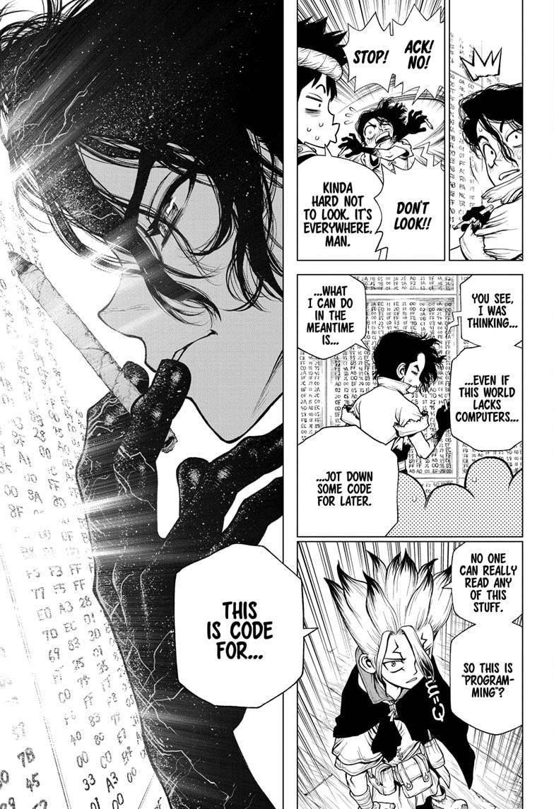 Dr. Stone Manga Chapter 205 page 13 - Universe of Zeroes and Ones scene