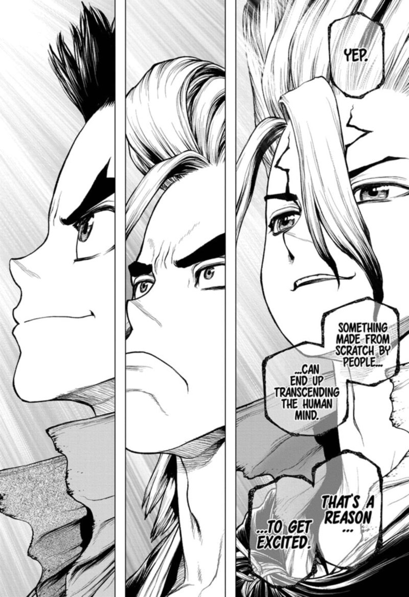 Dr. Stone Manga Chapter 208 page 16 - Science Transcends Humanity scene