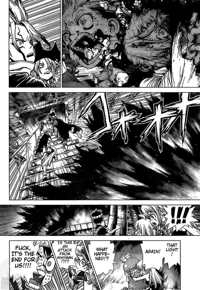 Dr. Stone Manga Chapter 214 page 2 - Stone World's Earth Defense Force scene
