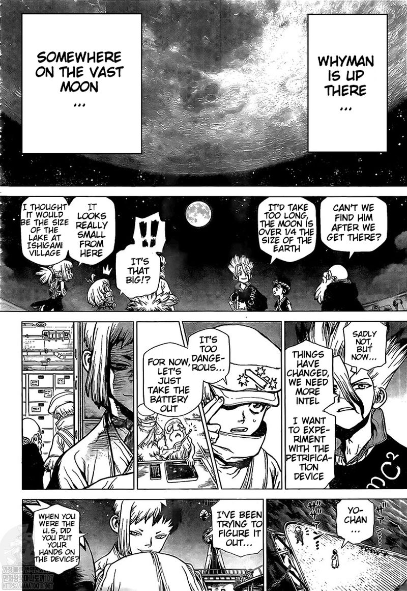Dr. Stone Manga Chapter 214 page 8 - Stone World's Earth Defense Force scene