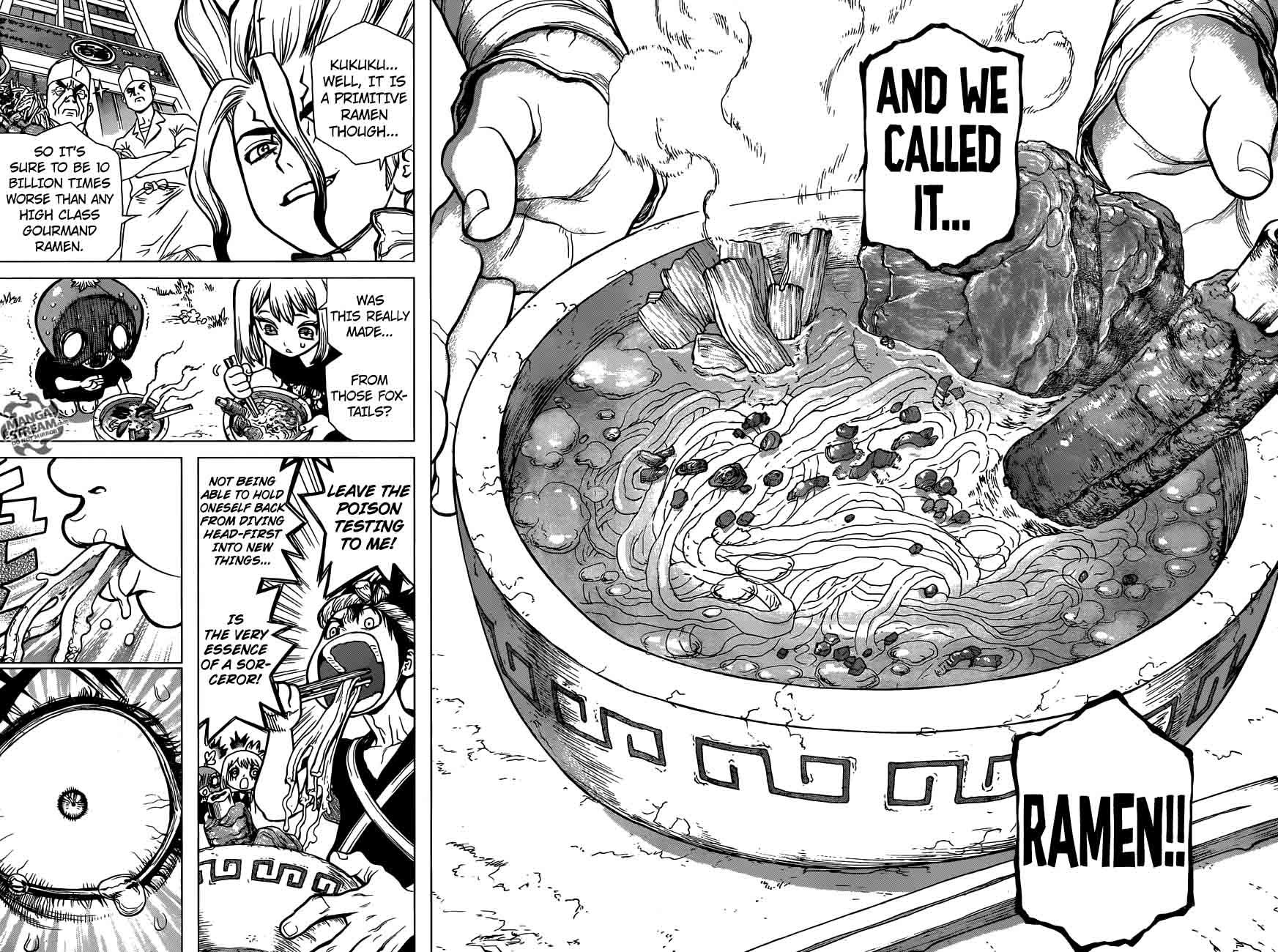 Dr. Stone Manga Chapter 22 page 16 - Survival Gourmet scene