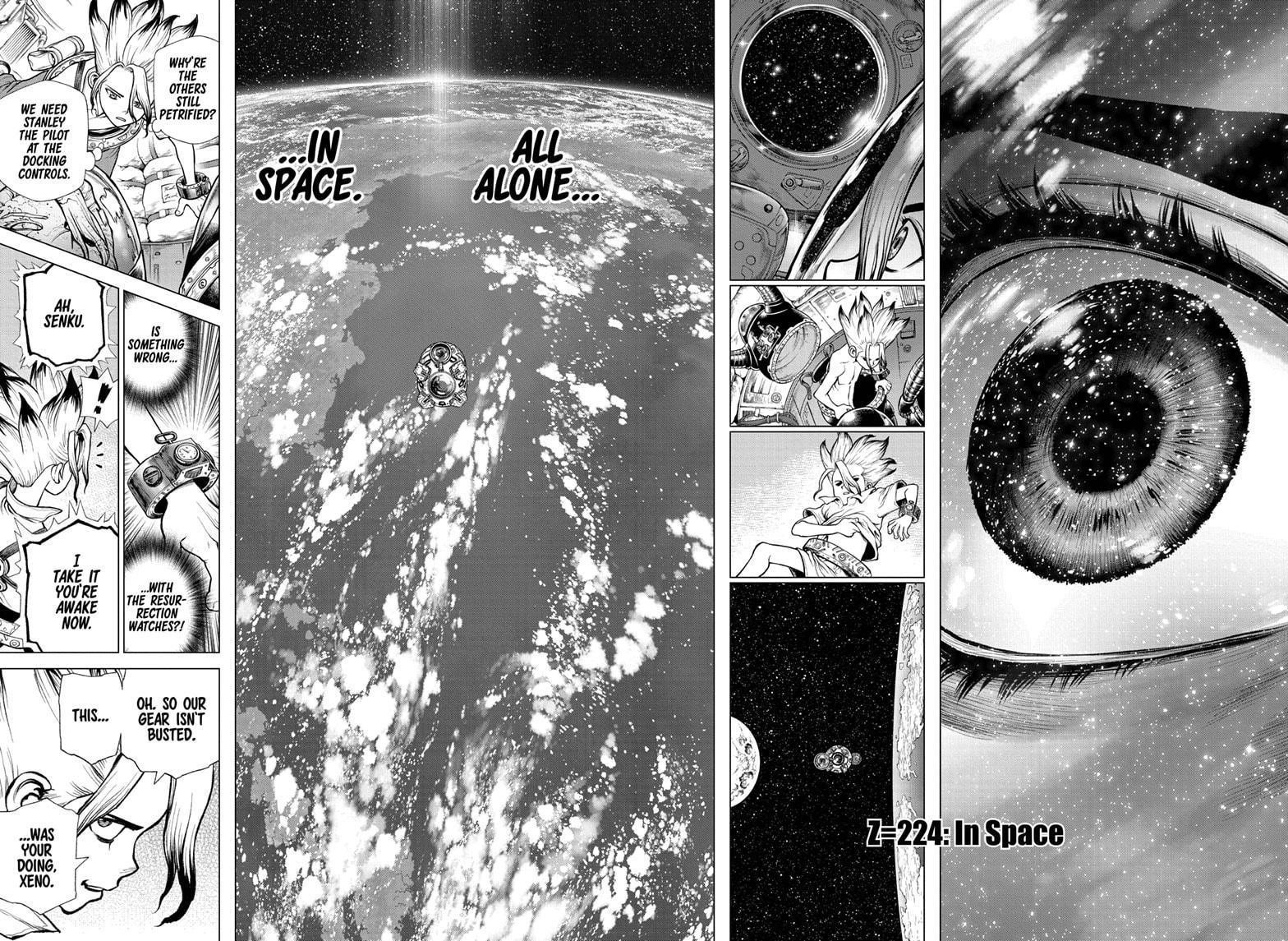 Dr. Stone Manga Chapter 224 page 7 - In Space scene