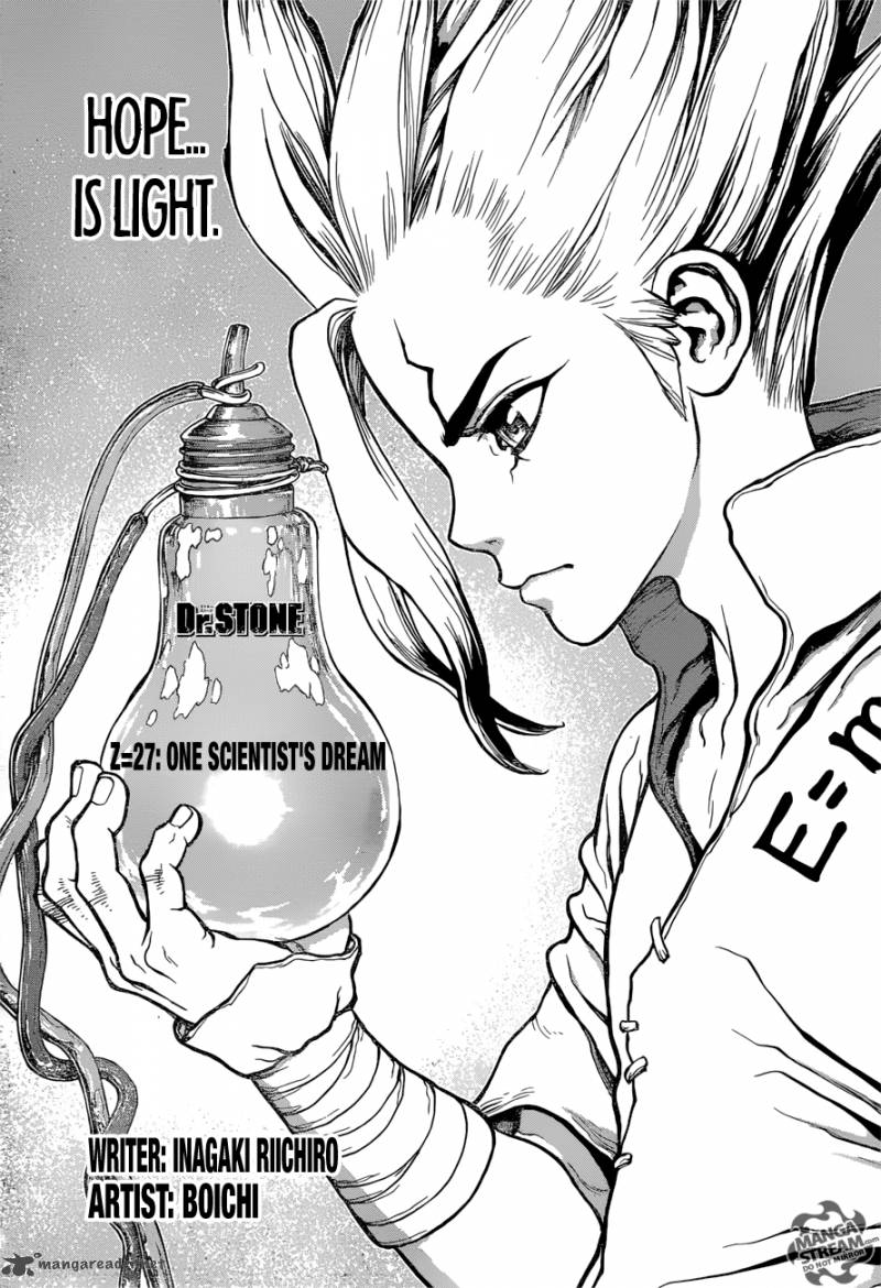 Dr. Stone Manga Chapter 27 page 2 - A Certain Scientist's Wish scene