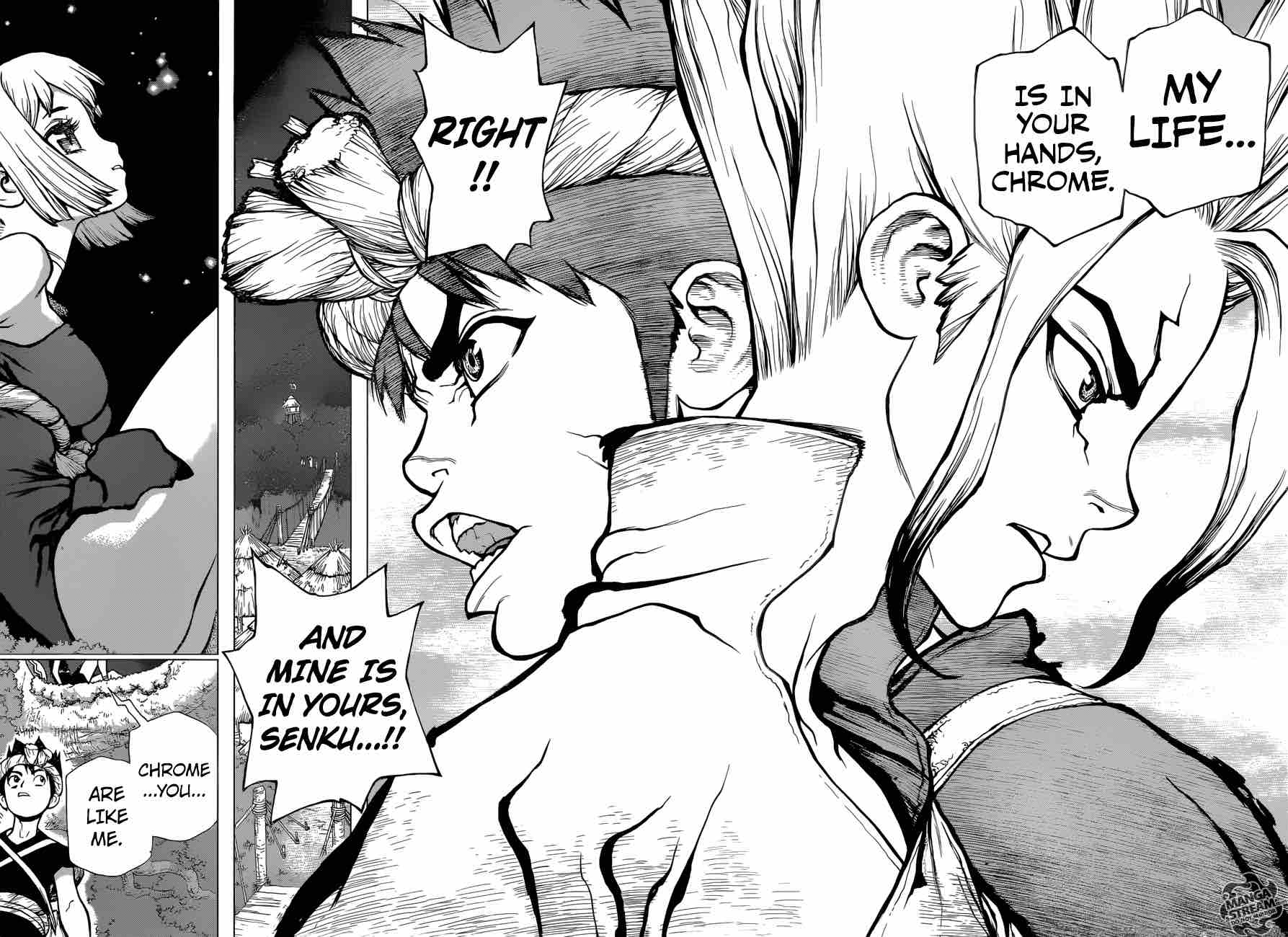 Dr. Stone Manga Chapter 31 page 14 - Friends Have Each Other's Backs scene