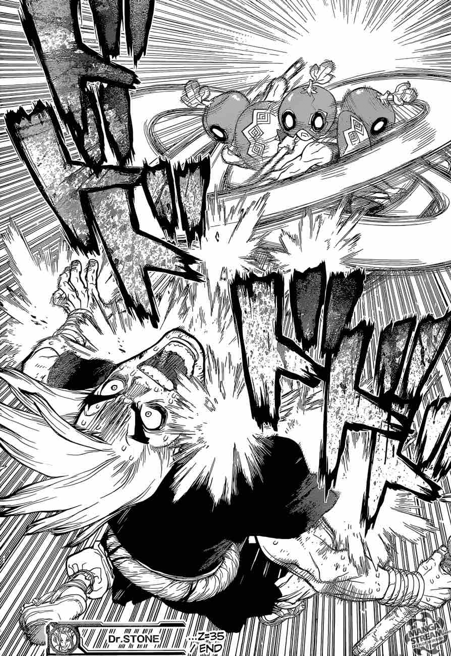 Dr. Stone Manga Chapter 35 page 17 - The Masked Warrior scene