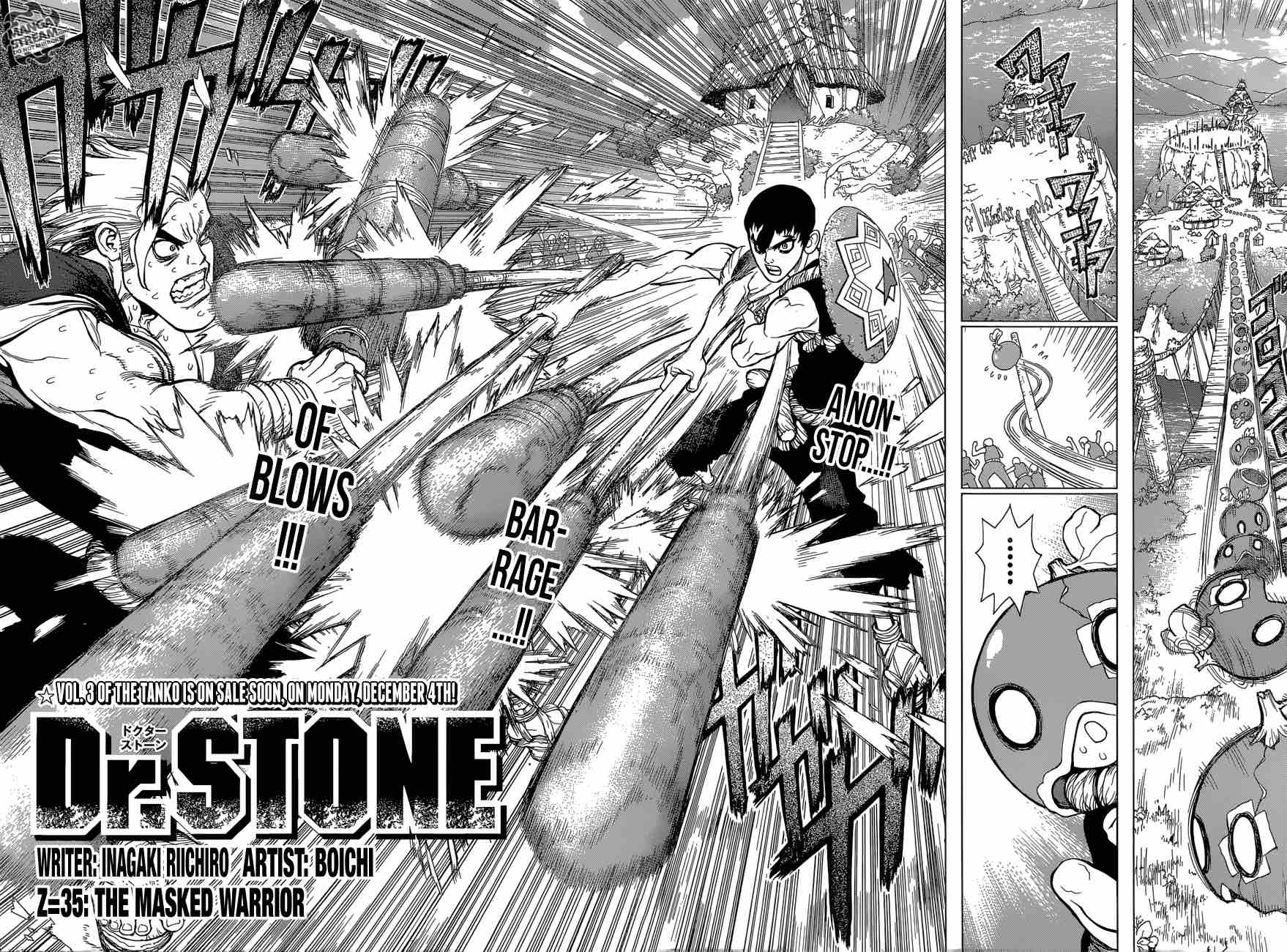 Dr. Stone Manga Chapter 35 page 2 - The Masked Warrior scene