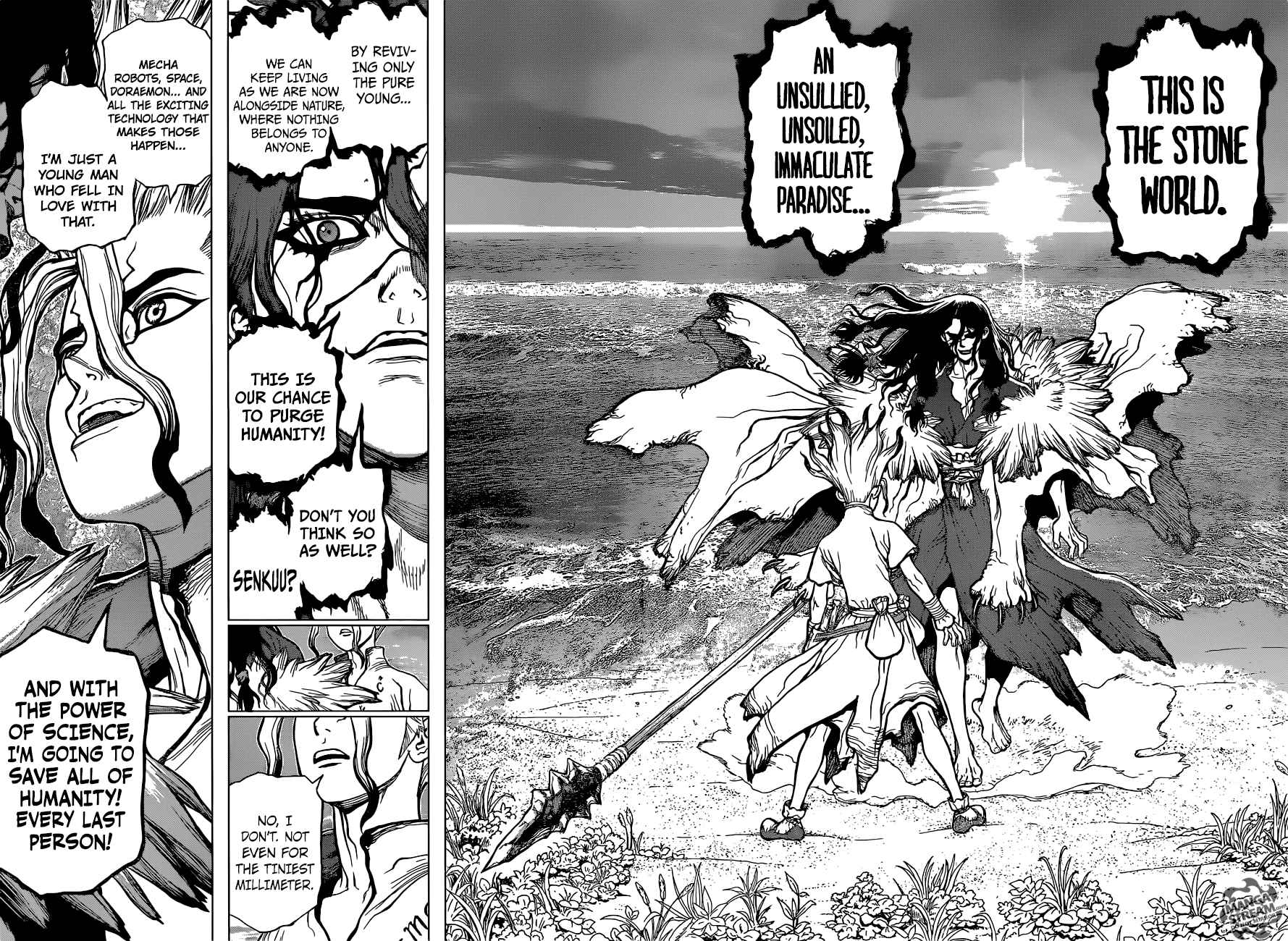 Dr. Stone Manga Chapter 4 page 15 - Pure White Seashells scene