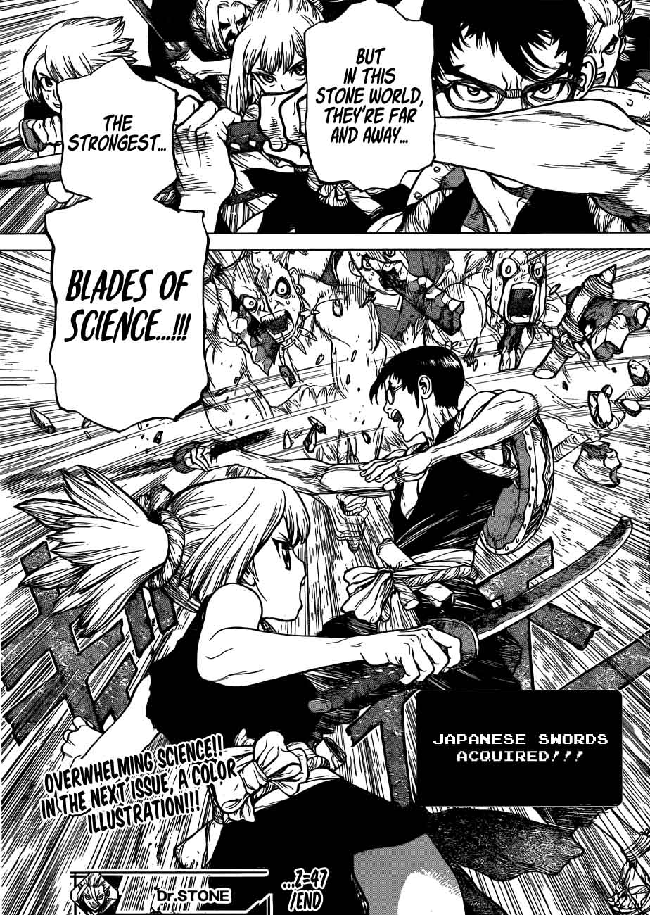 Dr. Stone Manga Chapter 47 page 17 - Science Vs. Power scene