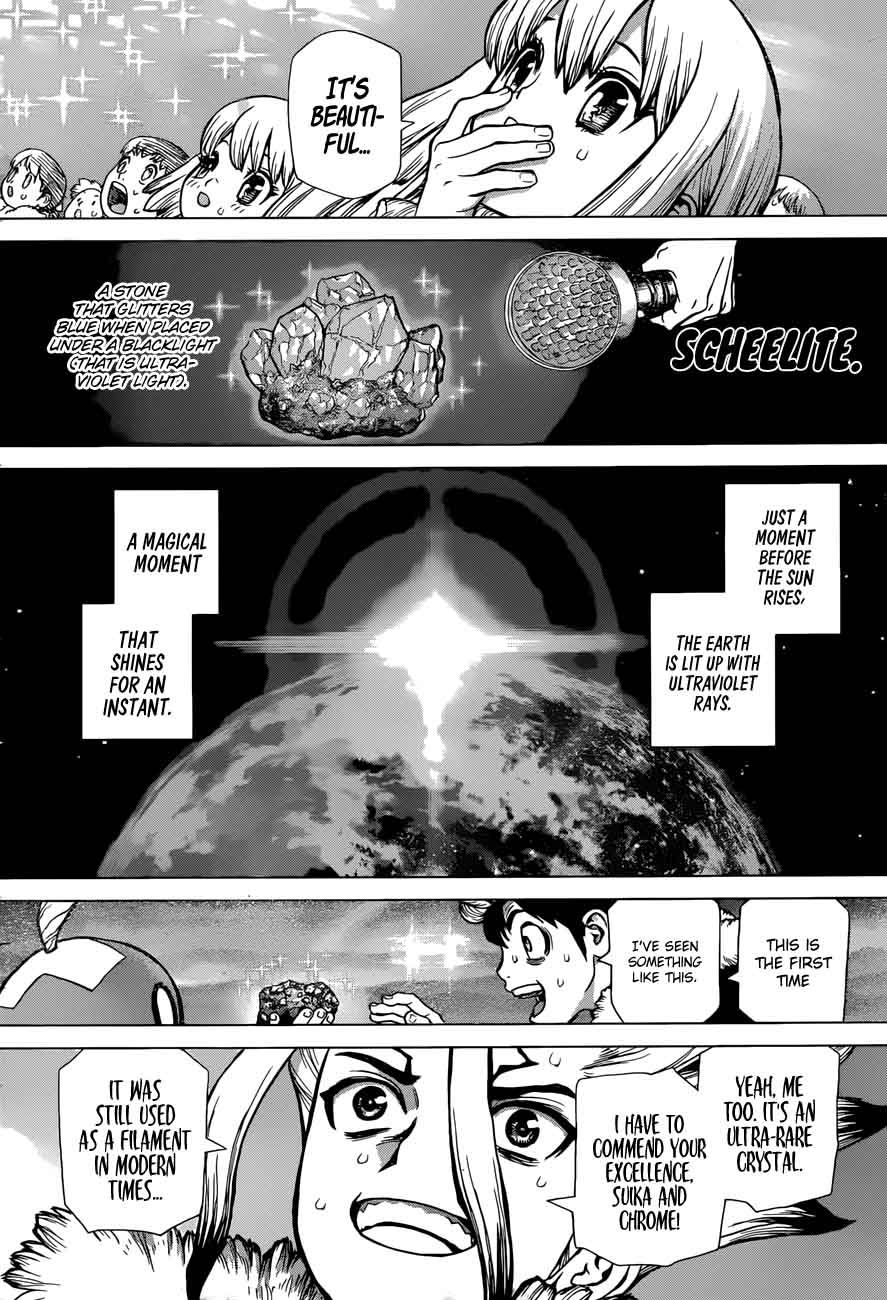 Dr. Stone Manga Chapter 54 page 17 - Flickering Blue Jewel scene