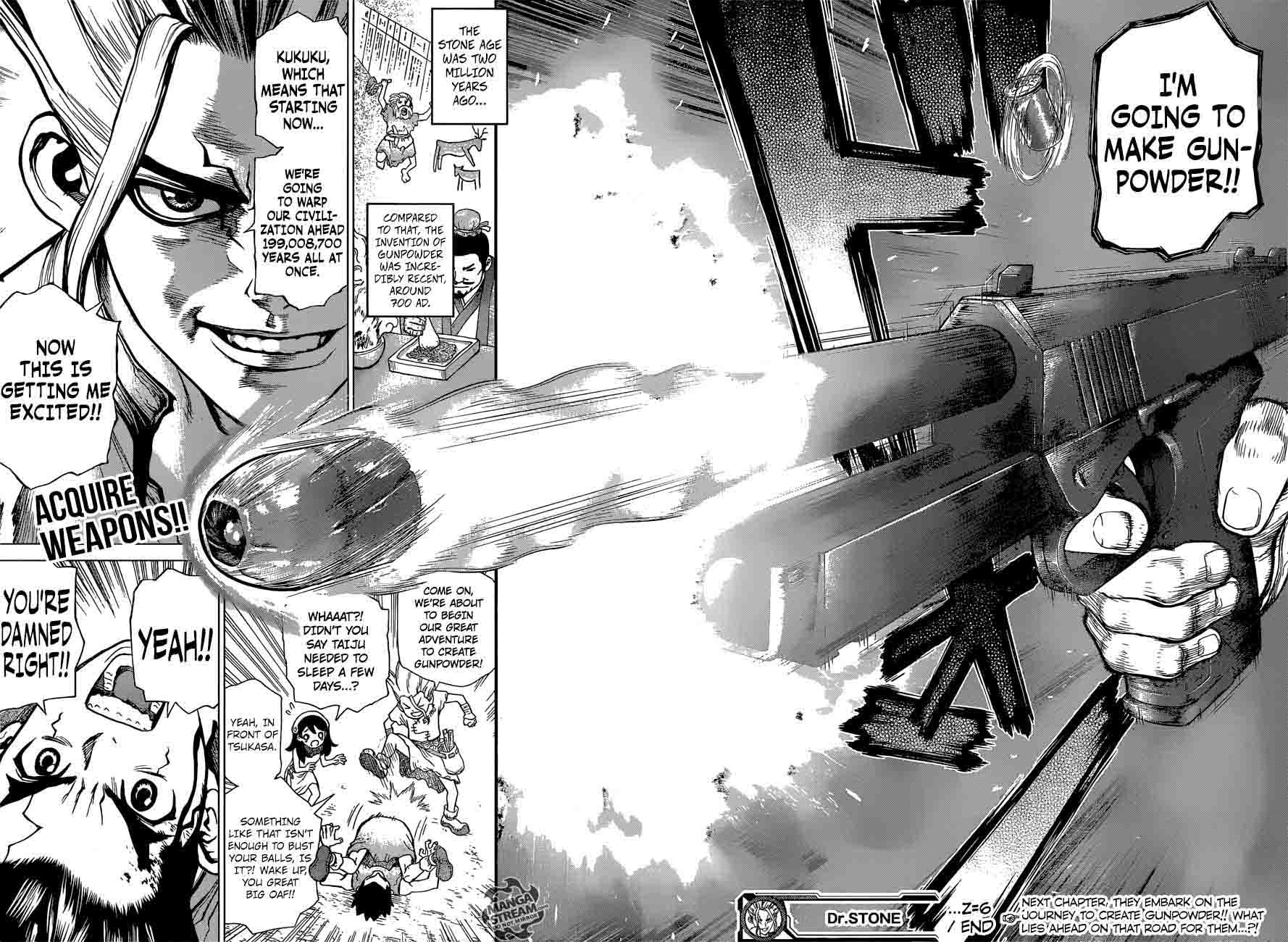 Dr. Stone Manga Chapter 6 page 16 - Taiju Vs. Tsukasa scene
