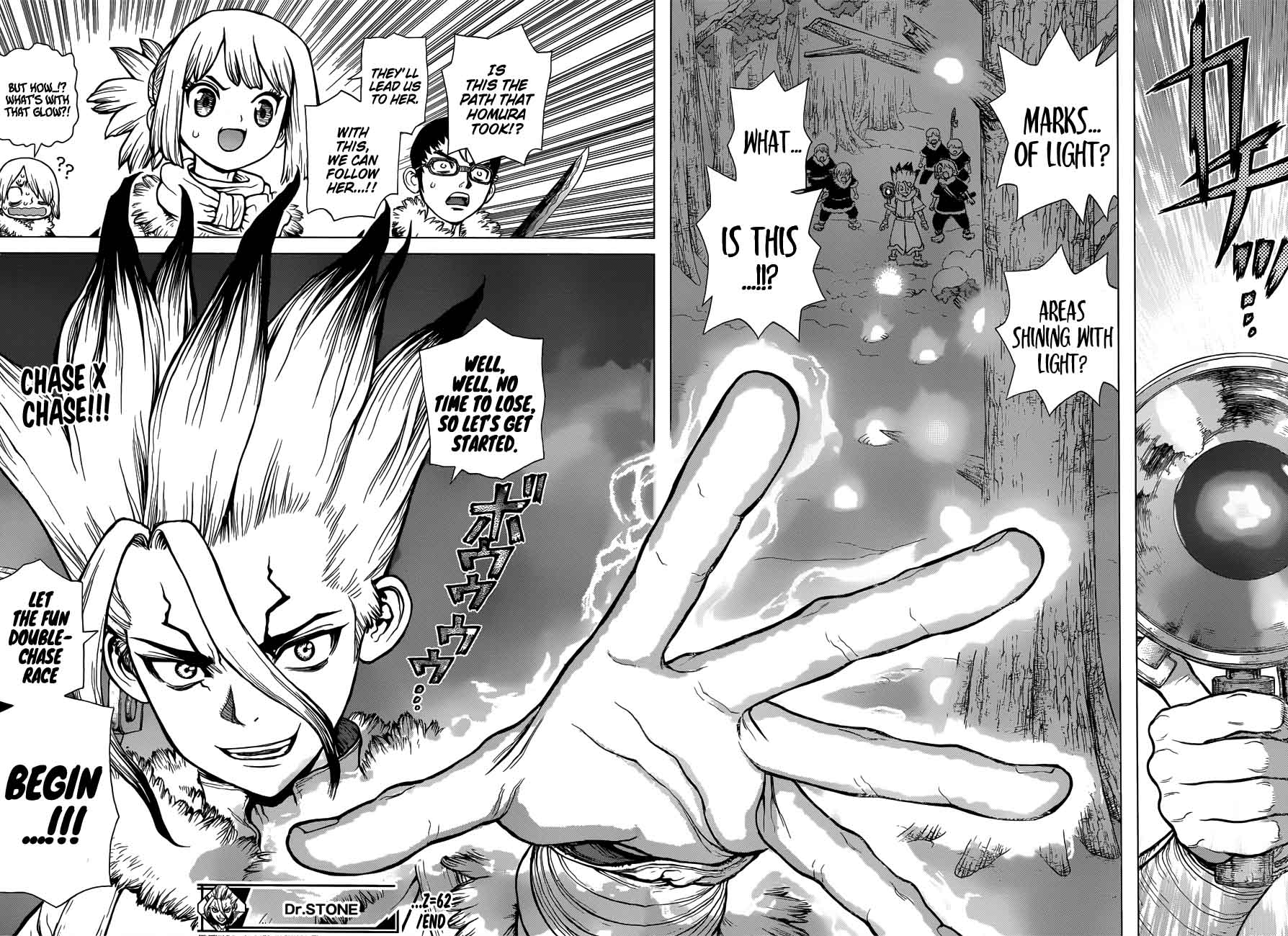 Dr. Stone Manga Chapter 62 page 18 - Double Chase scene