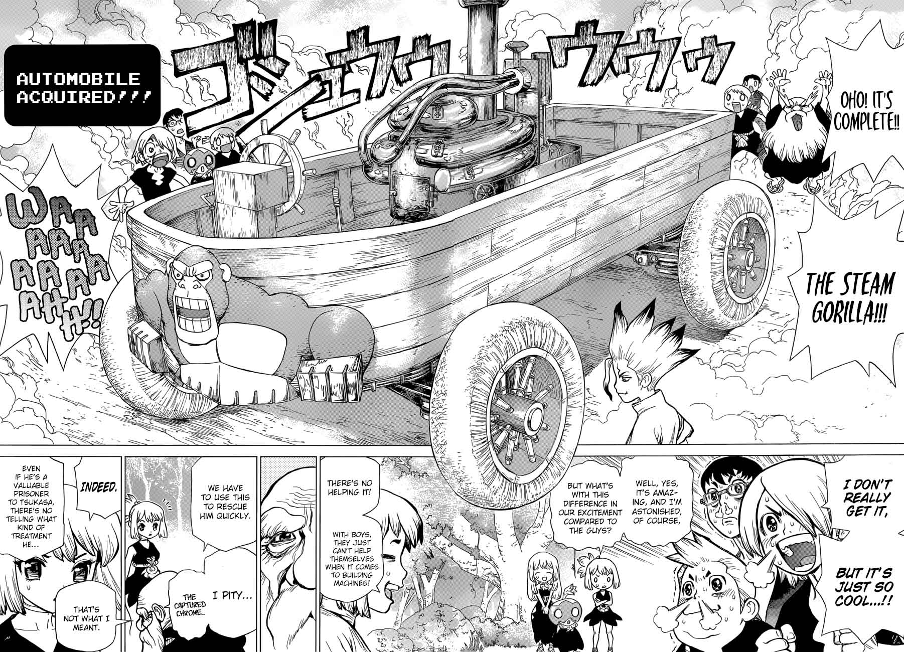Dr. Stone Manga Chapter 69 page 6 - Steam Gorilla scene